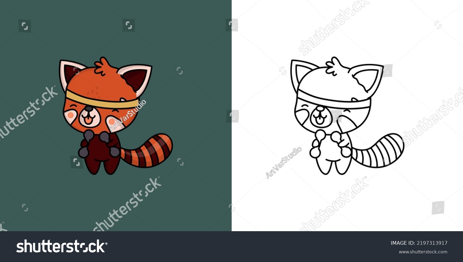 SVG of Clipart Red Panda Athlete Multicolored and Black and White. Cute Animal Sportsman. Vector Illustration of a Kawaii Animal for Stickers, Baby Shower, Coloring Pages, Prints for Clothes.
 svg