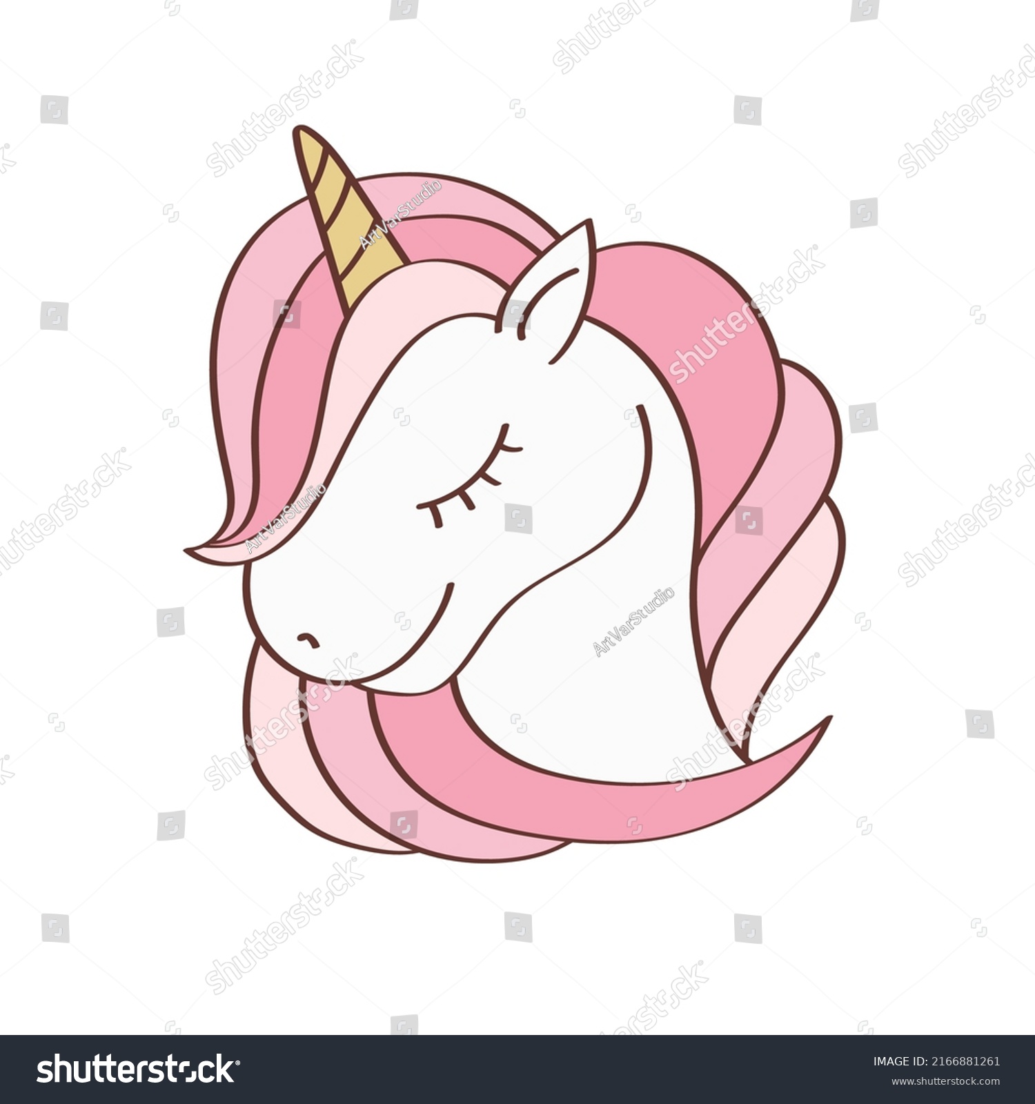 SVG of Clipart Unicorn Head in Cartoon Style. Cute Clip Art Unicorn Face. Vector Illustration of an Animal for Stickers, Baby Shower Invitation, Prints for Clothes, Textile.  svg