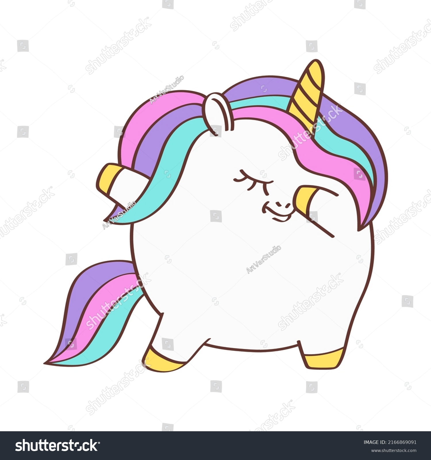SVG of Clipart Unicorn Plump in Cartoon Style. Cute Clip Art Unicorn Fat. Vector Illustration of an Animal for Stickers, Baby Shower Invitation, Prints for Clothes, Textile svg
