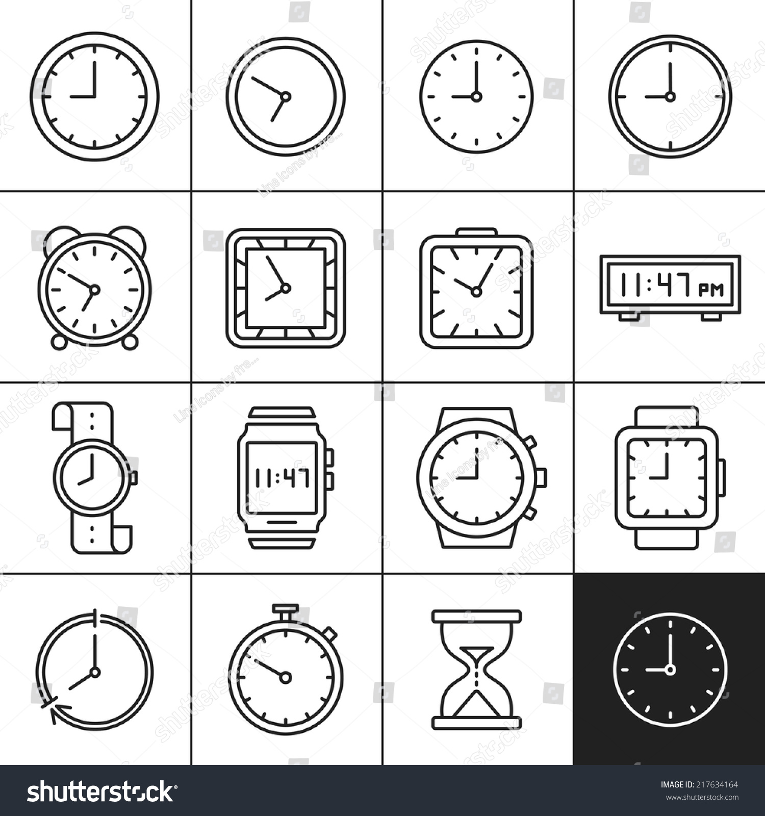 Clock And Watch Icons. Measuring And Displaying Time Vector ...