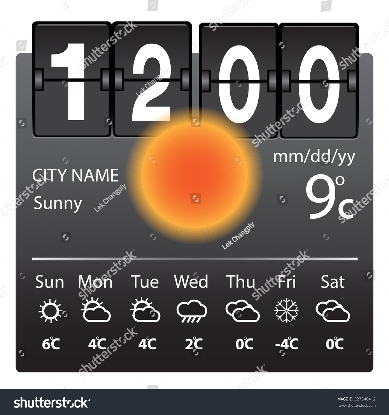 Clock Weather Widget Vector Illustrations Stock Vector (Royalty Free
