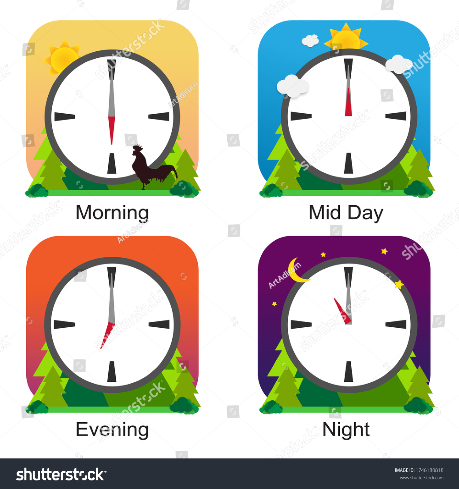 Clock Different Times Daygood Morning Good Stock Vector Royalty Free Clock Different Times Daygood Morning Good Stock Vector Royalty Free