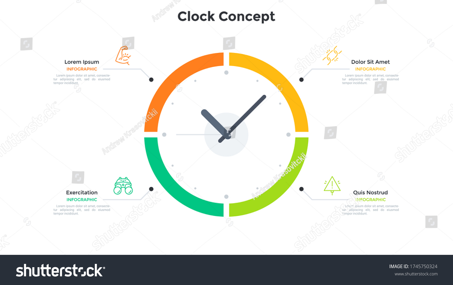 Clock Face Diagram Divided Into 4 Stock Vector (Royalty Free