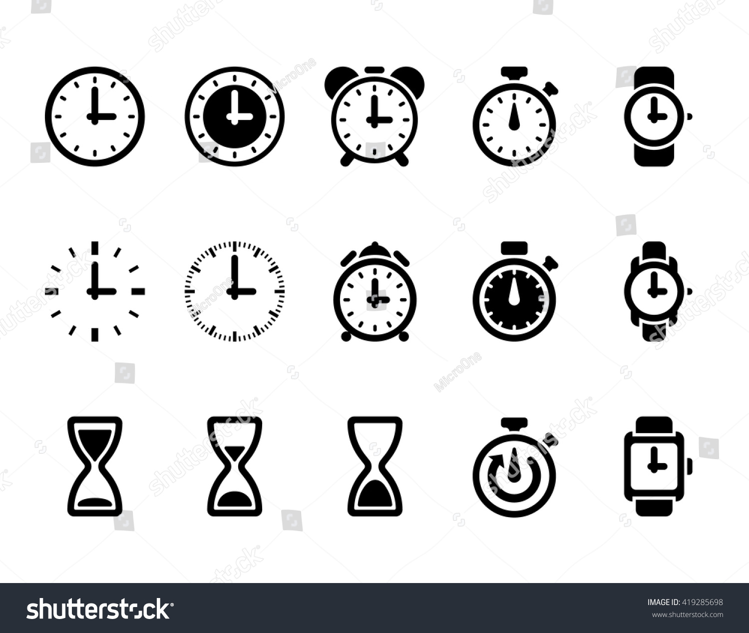 Clock Time Vector Icons Hour Time Stock Vector 419285698 - Shutterstock