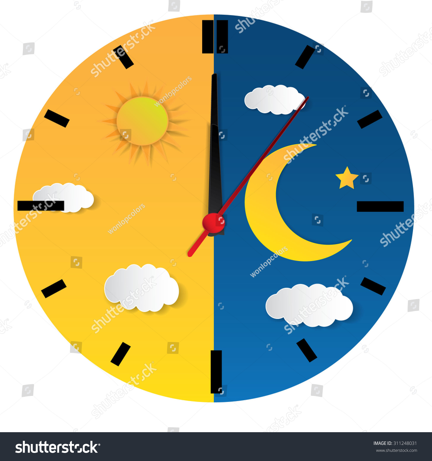 Clock Day Night Concept Clock Face Stock Vector 311248031 - Shutterstock