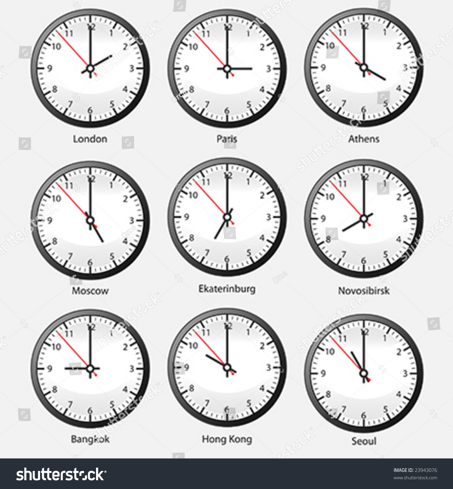 Clock With Different Time Zone Stock Vector Illustration 23943076 ...