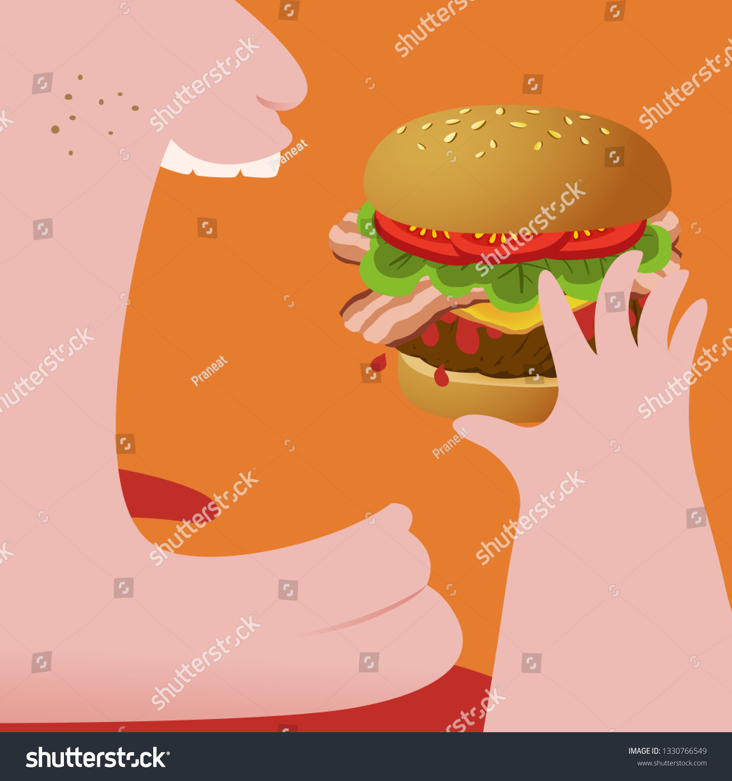 Close Fat Man Eating Hamburger Isolated Stock Vector (Royalty Free ...