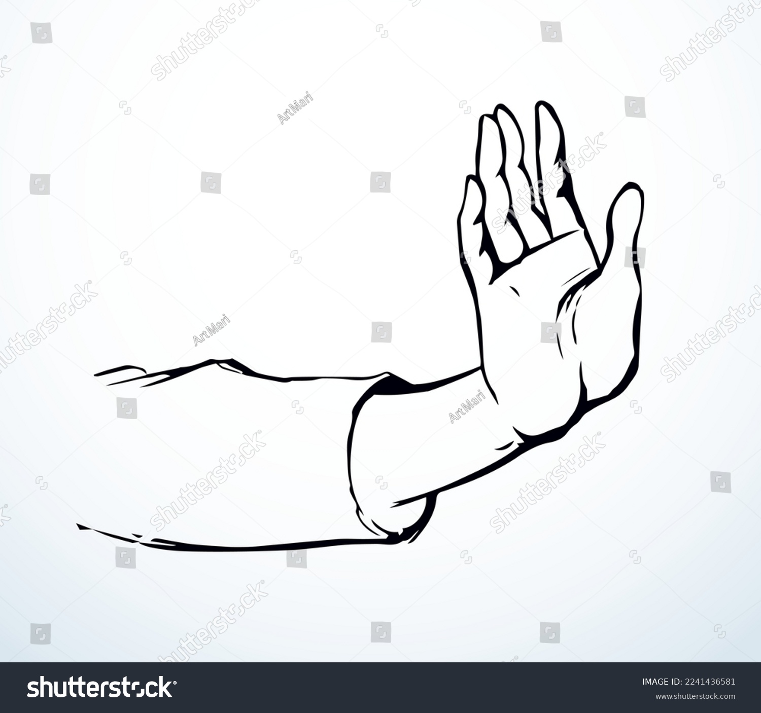 recommend clip art: Close up view cool girl body five finger thumb signal idea set white paper text space. Closeup outline black ink pen drawn danger bad male conflict logo emblem old line sketch retro art cartoon style