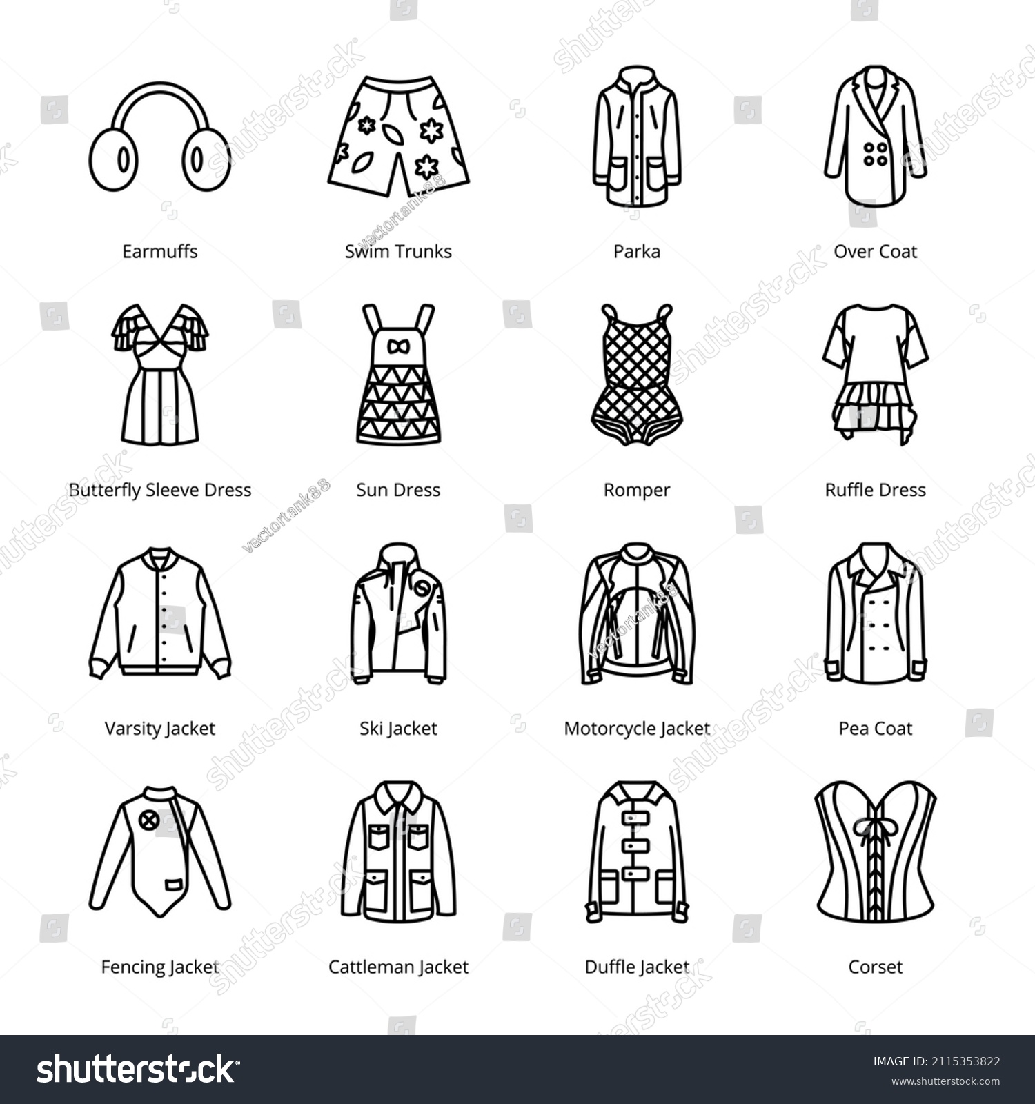 Clothes Accessories Outline Icons Stroked Vectors Stock Vector (Royalty ...