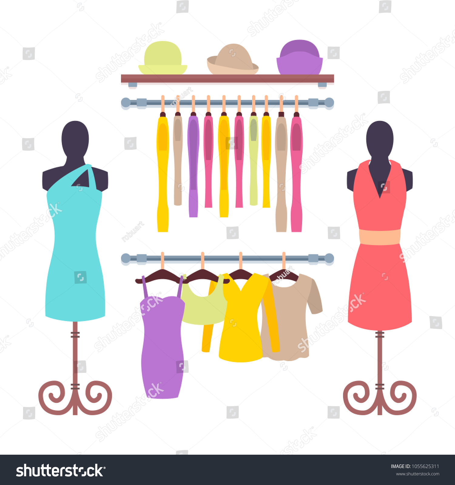 Clothes Hanging On Hangers Women Clothing Stock Vector Royalty