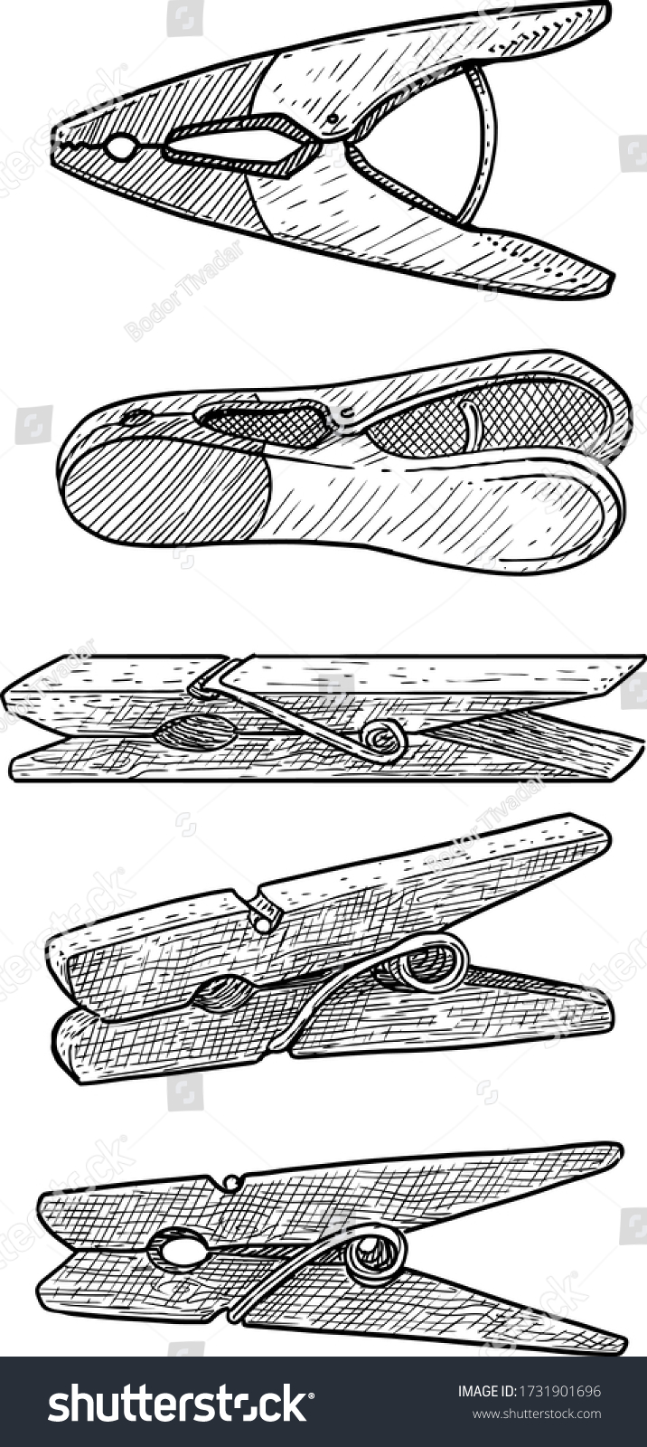 Clothespin Illustration Drawing Engraving Ink Line Stock Vector ...