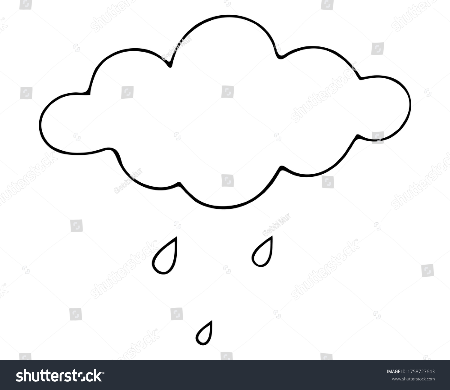 Cloud Raindrops Vector Illustration Outline On Stock Vector (Royalty ...