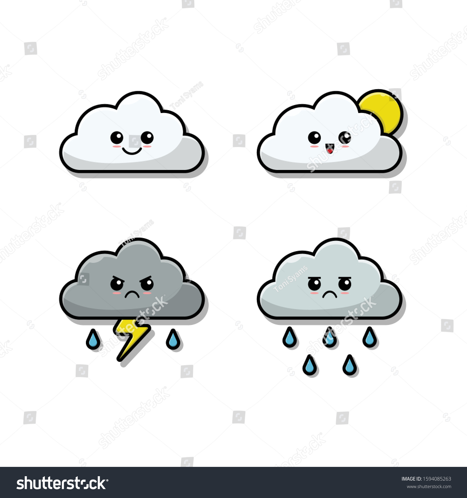 Stock Vektor Cloud Emoji Vector Illustration Set Flat Bez Autorskych Poplatku 1594085263