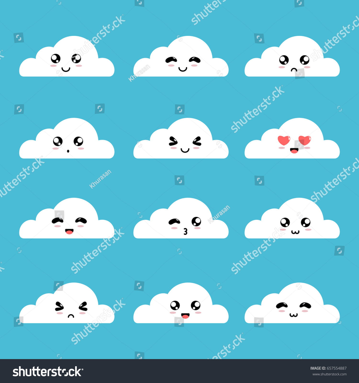 Cloud Emoticon Emoji Smile Cute Set Stock Vector (Royalty Free ...