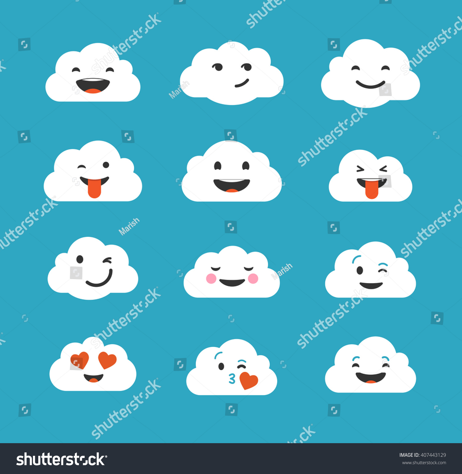 Clouds Cute Emoji Smily Emoticons Faces Stock Vector (Royalty Free ...