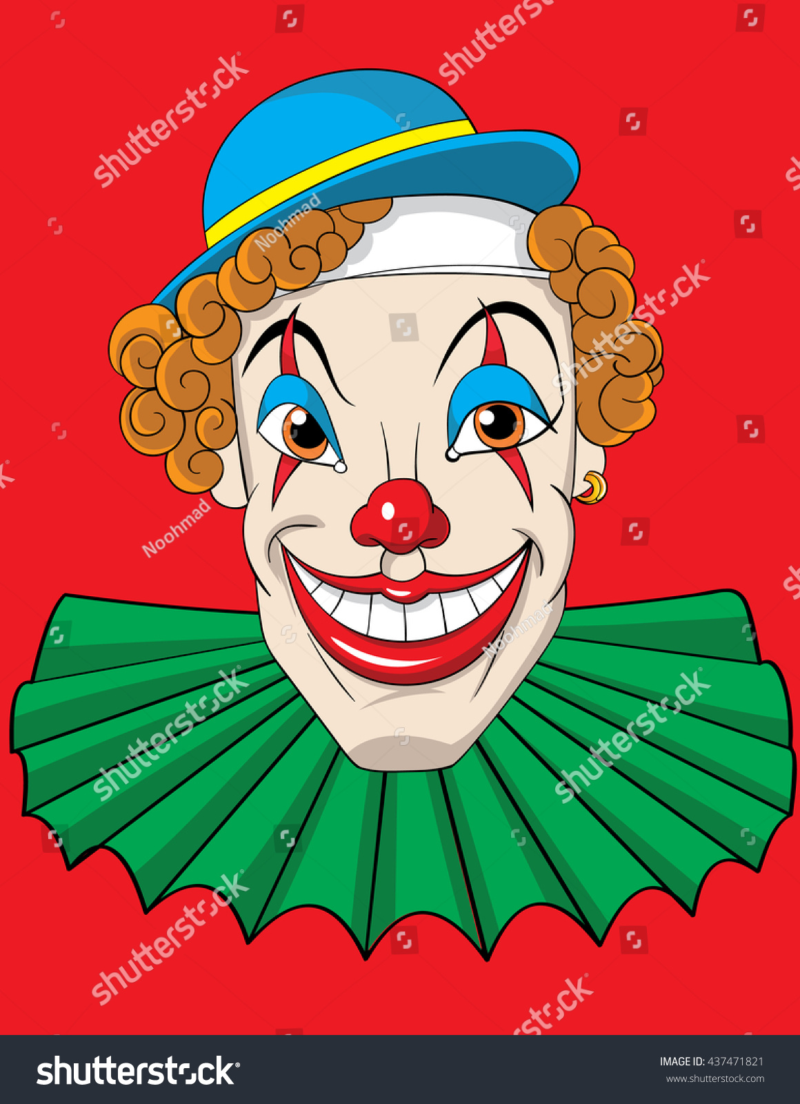 Clown Face Blue Hat Red Background Stock Vector 437471821 : Shutterstock