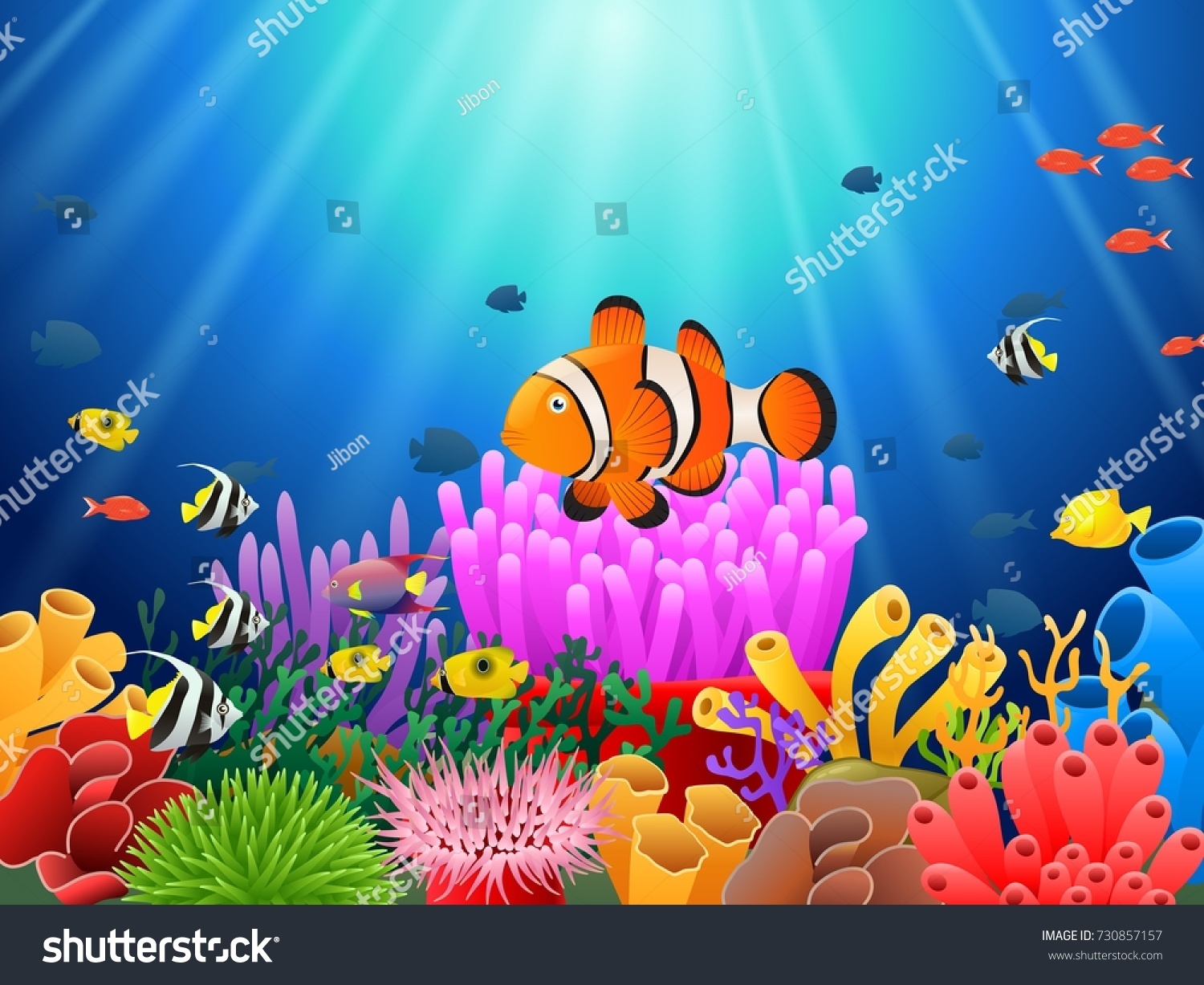 Clown Fish Under Sea Vector Illustration Stock Vector (Royalty Free ...