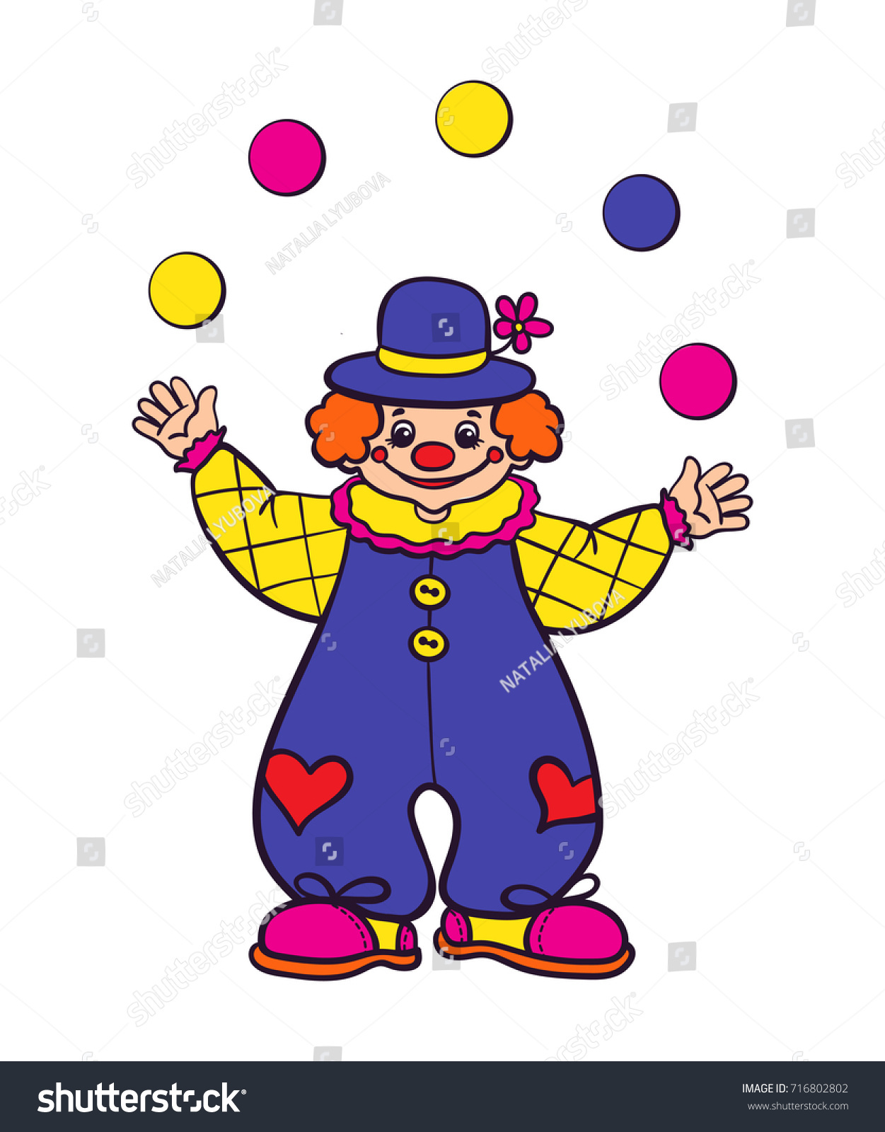 Clown Juggling Balls On White Background Stock Vector 716802802 ...