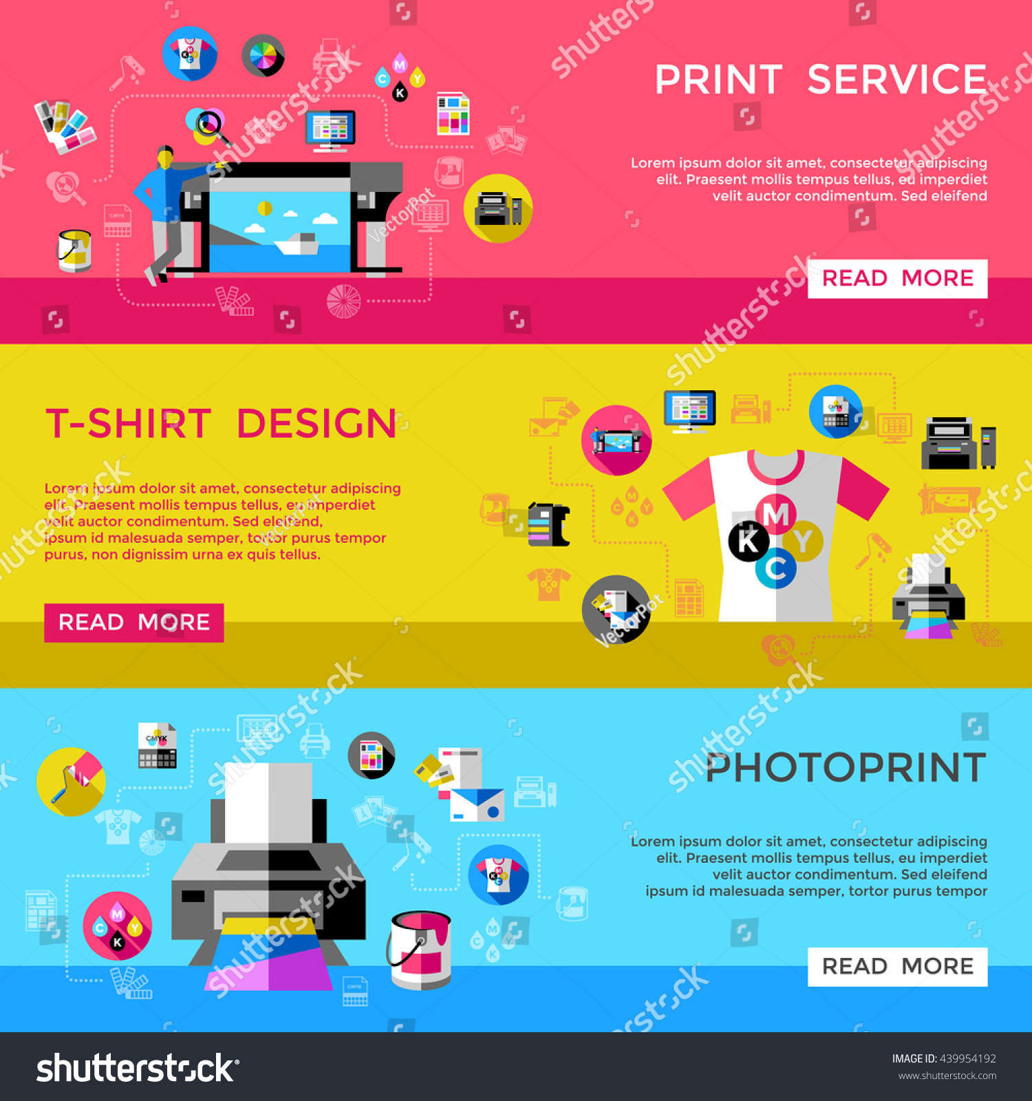 SVG of CMYK banner set with headlines print service t shirt design an photoprint vector illustration svg