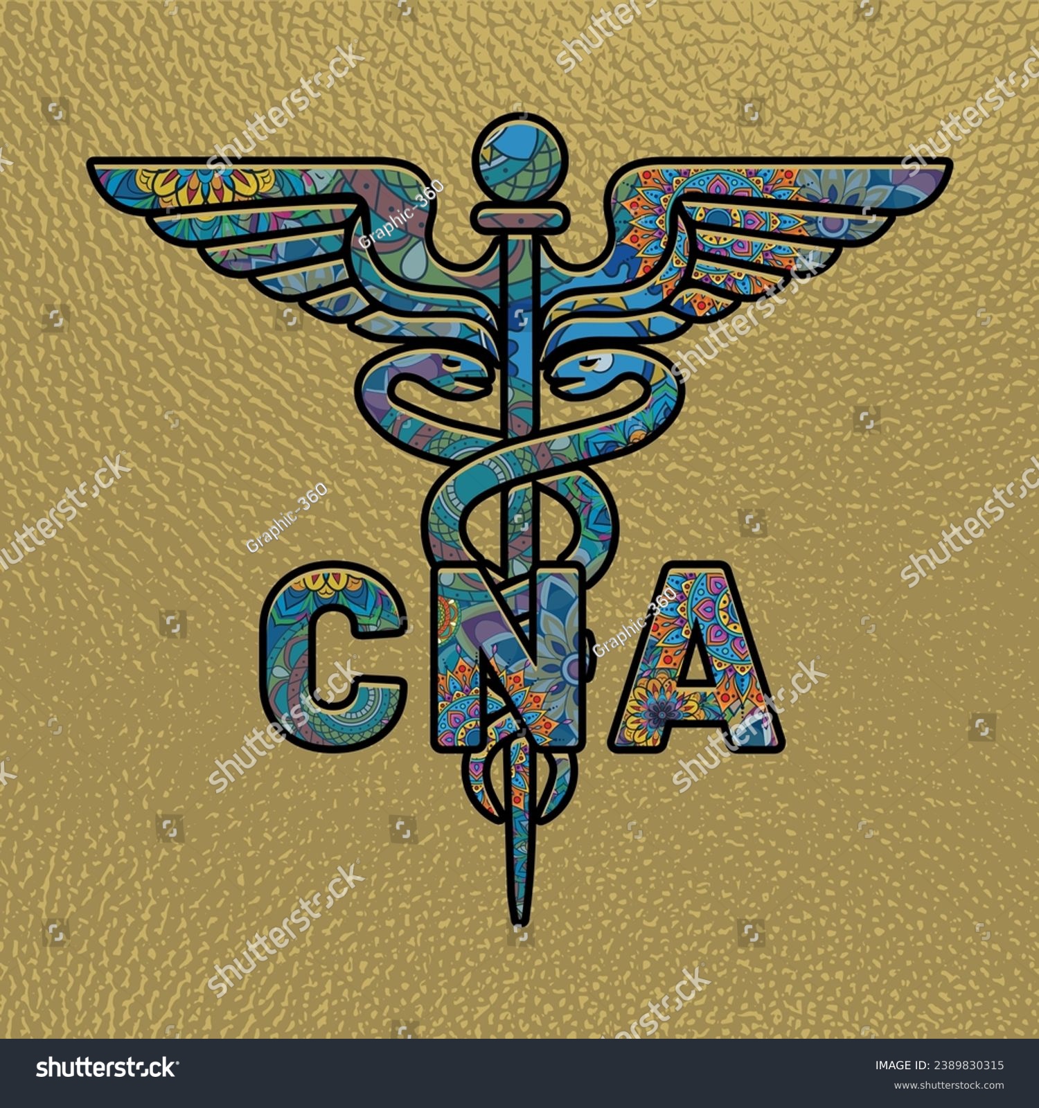 SVG of CNA Nurse, Medical symbol caduceus CNA nurse practitioner vector, coloring medical symbol with CNA text, Caduceus Symbol, CNA Nurse Mandela design svg