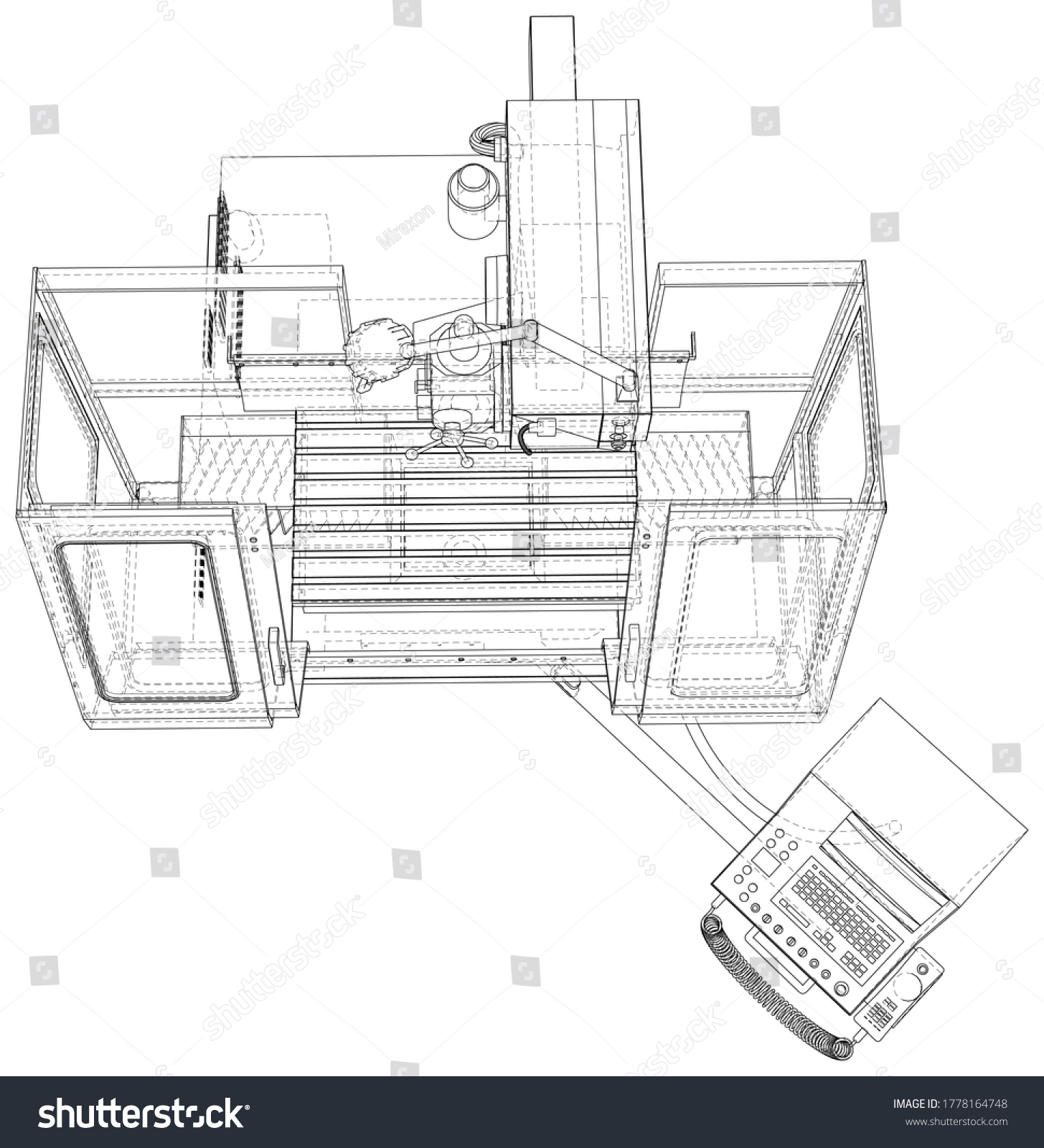 Cnc Lathe Machine Illustration Vector Wireframe Stock Vector (Royalty ...