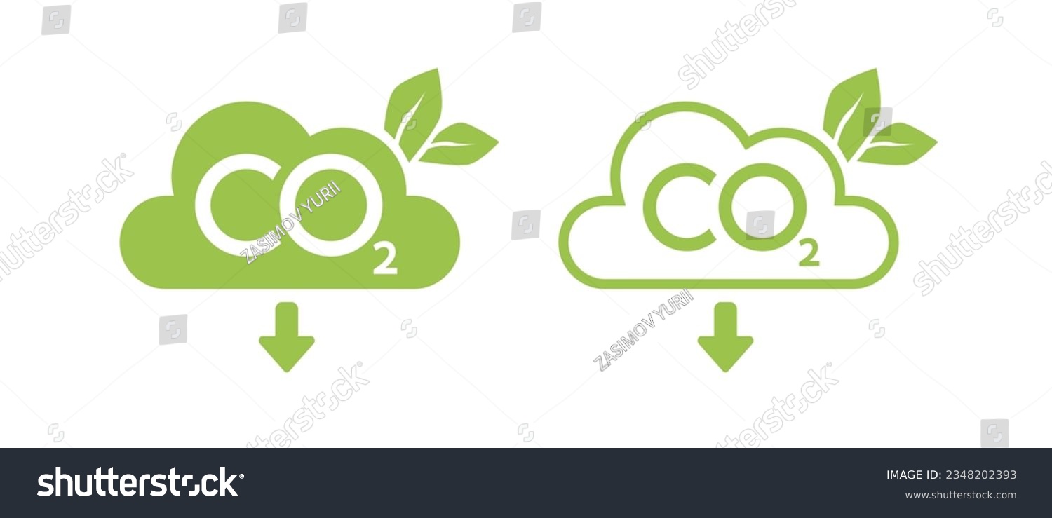 SVG of CO2 neutral icon. Carbon gas emission reduction green labels. Ecology, environment, air pollution improvement concept. Flat Vector illustration svg