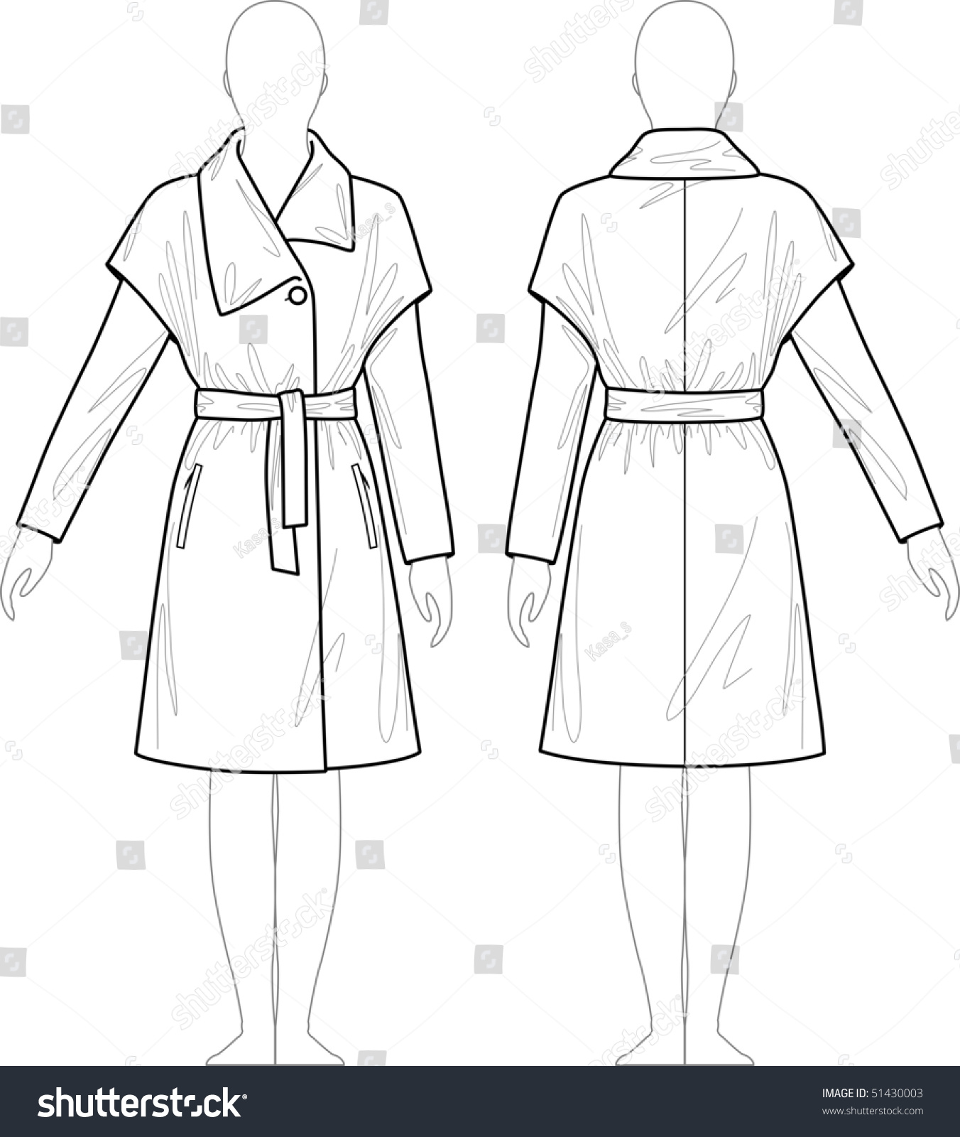 Coat Female With A Collar, Sleeves And Pockets Stock Vector ...