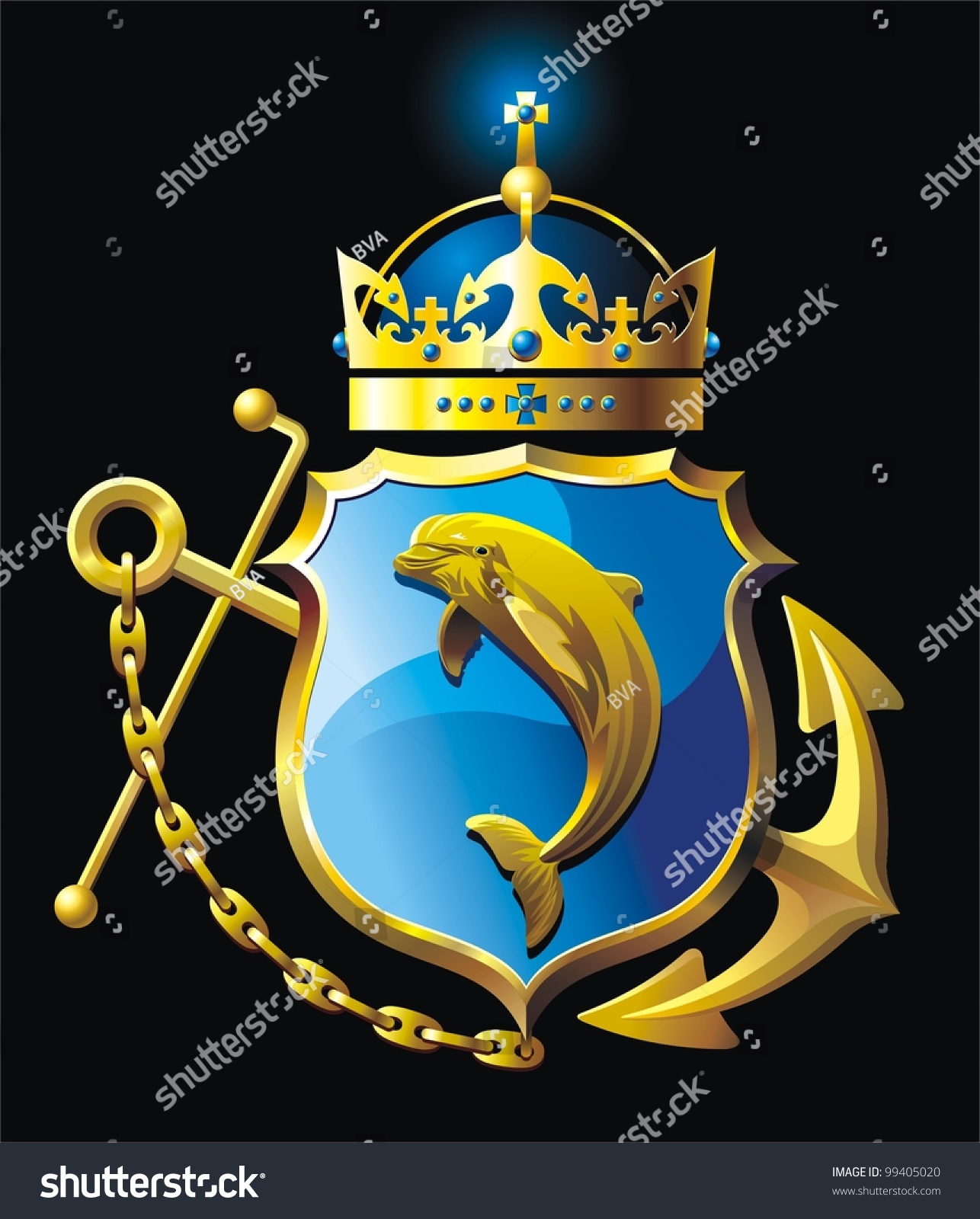 Coat Arms Dolphin Vector Illustration Anchor Stock Vector 99405020 