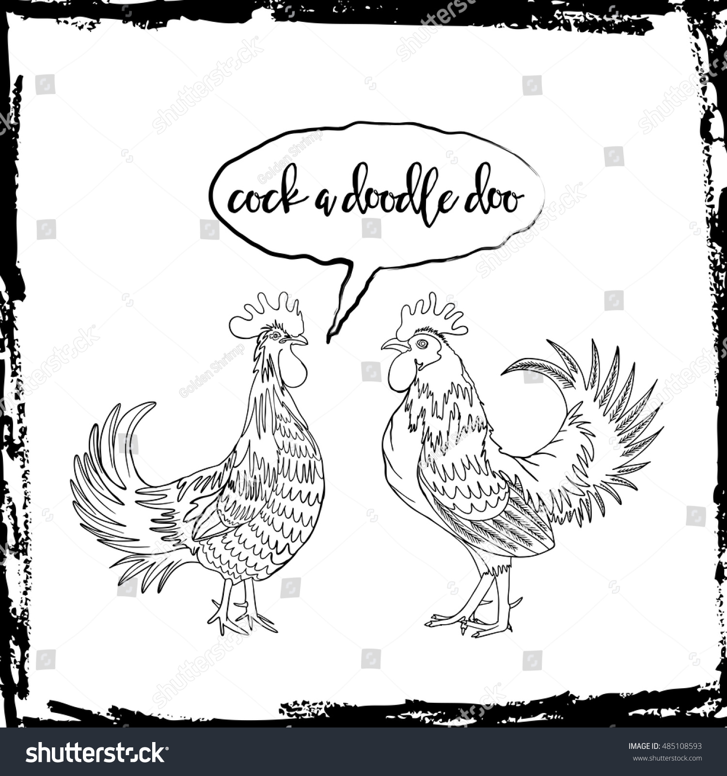 SVG of Cock a doodle doo calligraphy writing in speech bubble. Hipster design with roosters. Hand drawing morning roosters birds on white background. svg