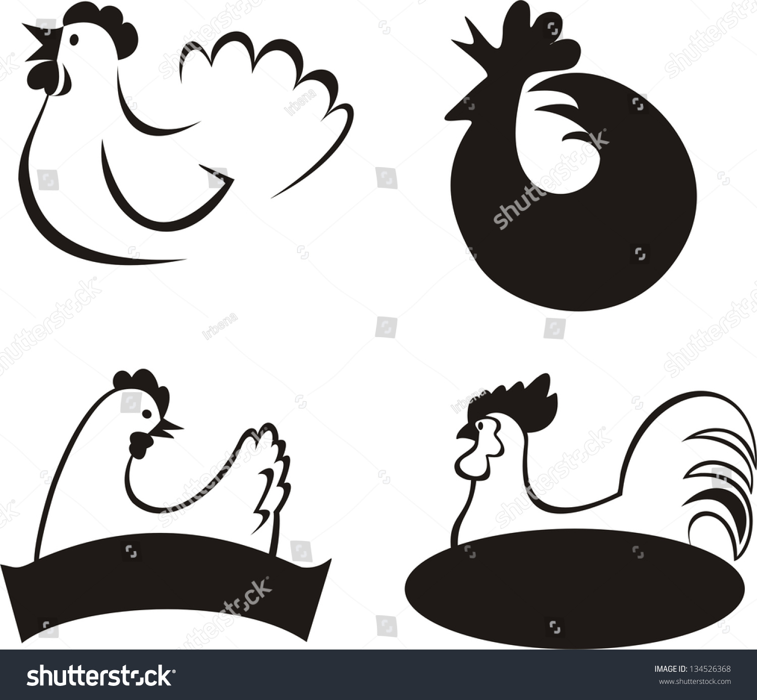 Cocks Sign Black White Vector Illustration Stock Vektorgrafik