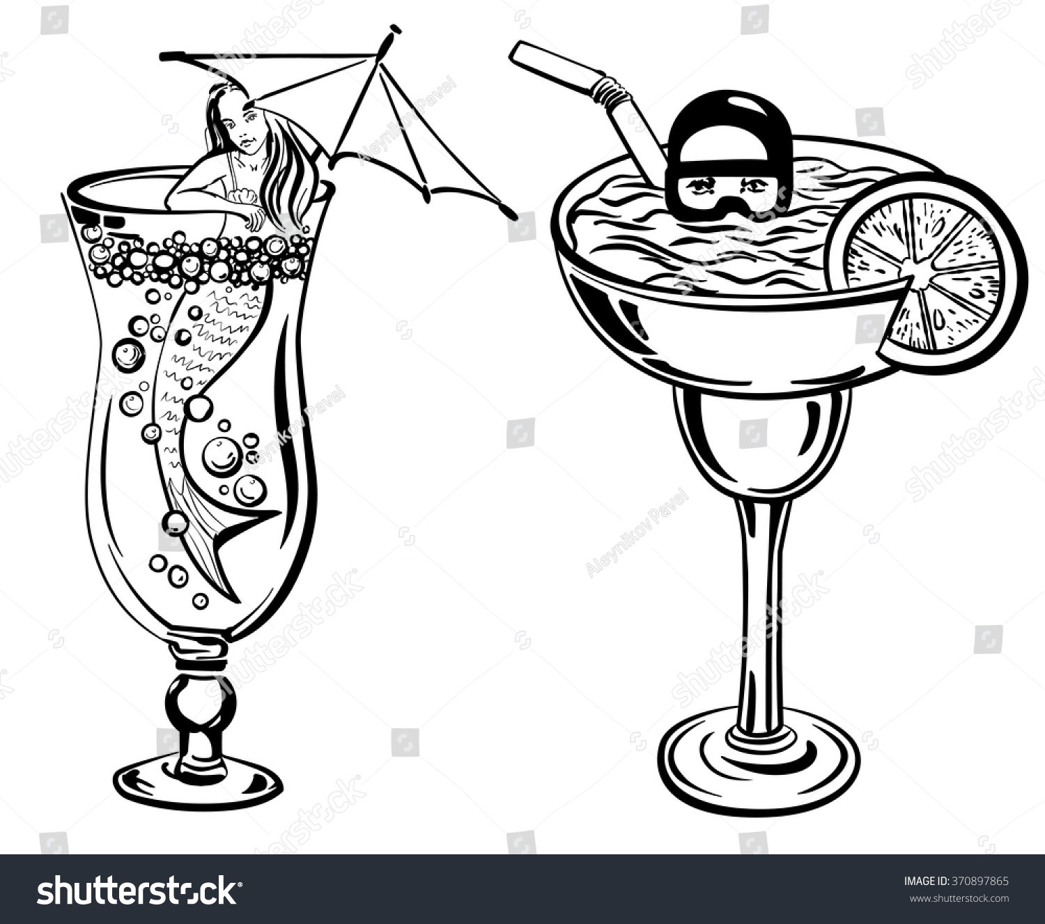 Cocktail Fantasy Mermaid Diver Stock Vector 370897865 Shutterstock 3191