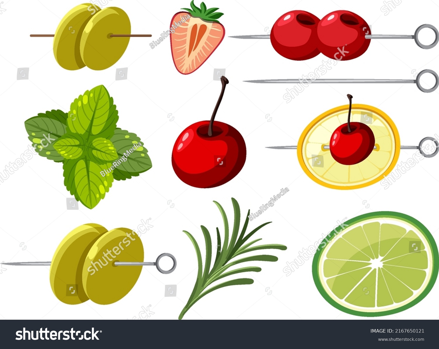 SVG of Cocktail fruit sticks set illustration svg