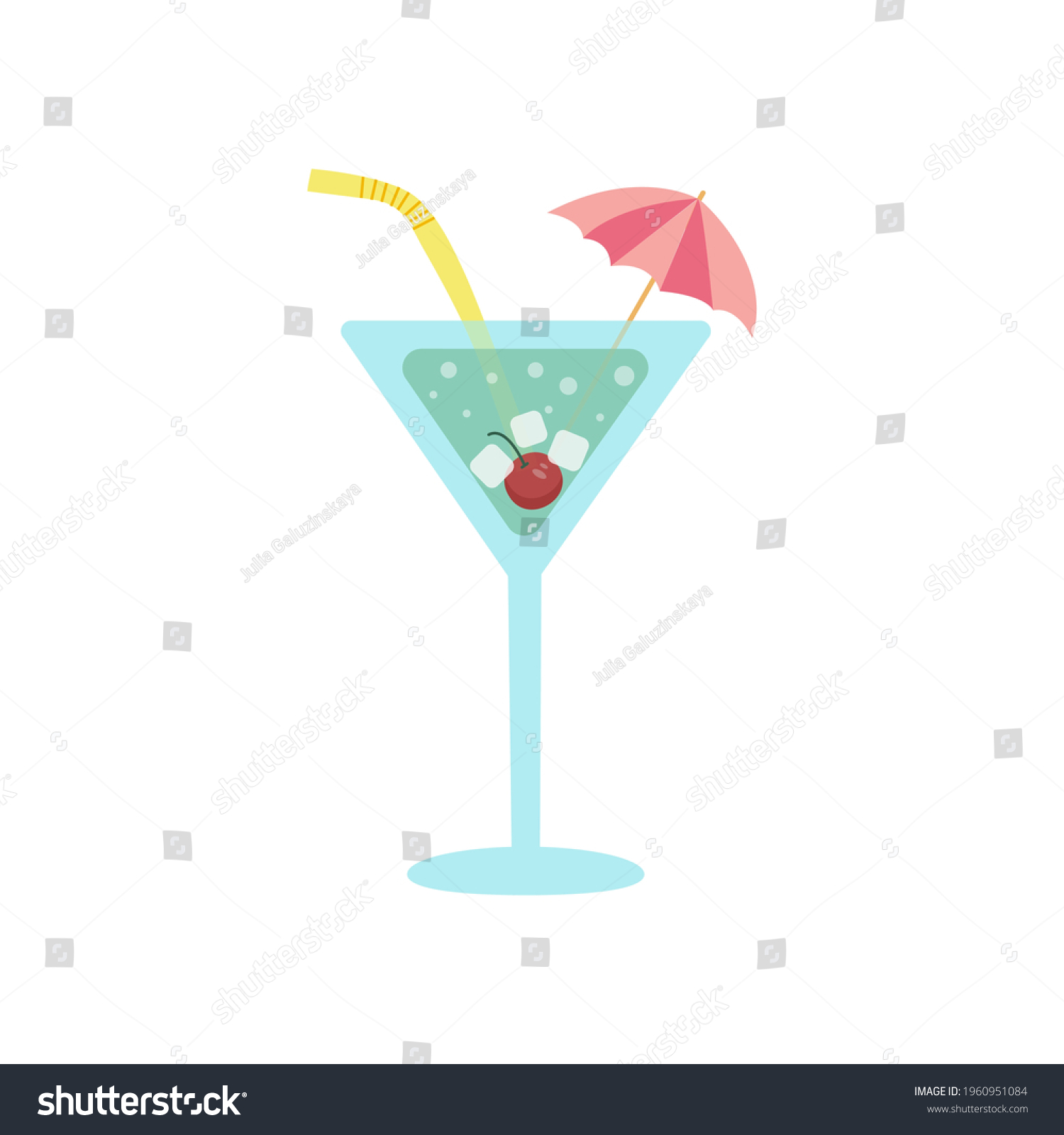 SVG of Cocktail icon or sign. Martini glass with cherry, cocktail umbrella and drinking straw. Isolated Flat Cartoon Illustration.  svg