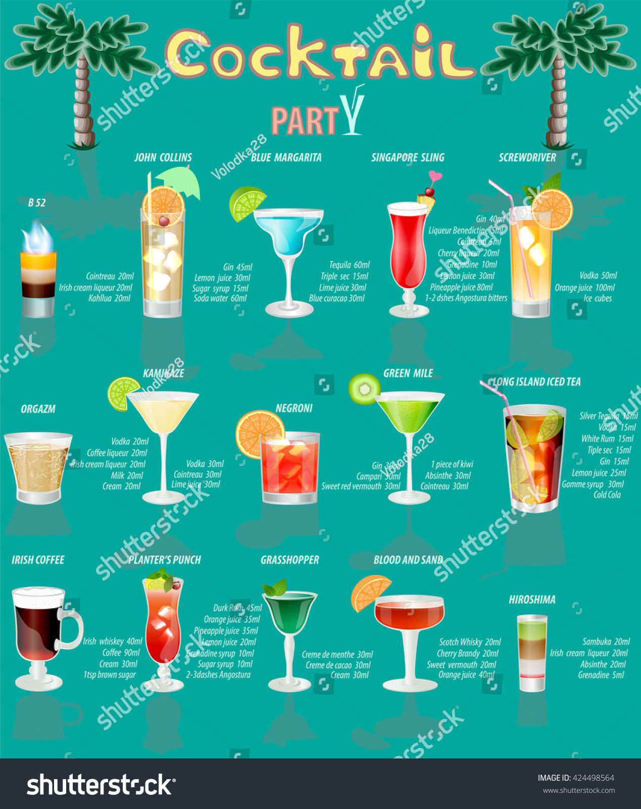 Fifteen Popular Drinks Stock Vector 