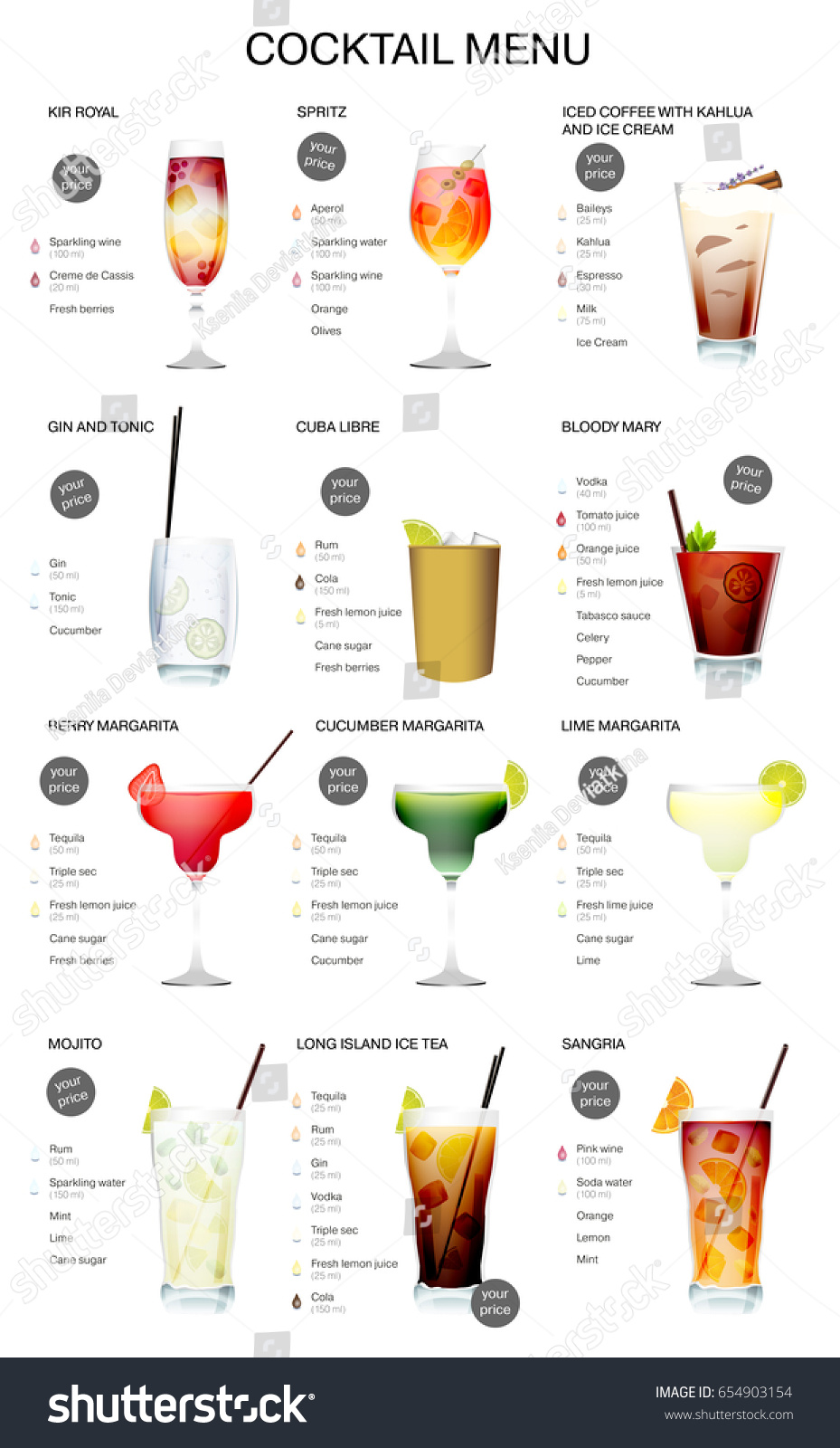 Cocktail Menu Description Cocktail Recipes Price Stock Vector (Royalty ...