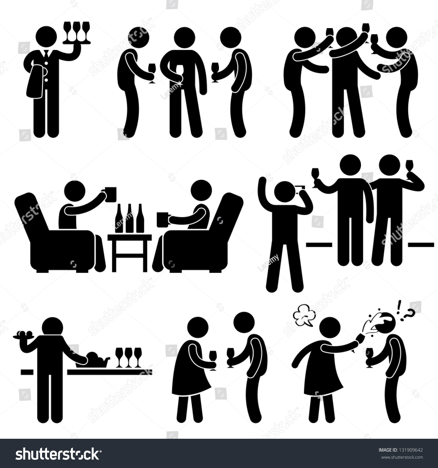 SVG of Cocktail Party People Man Friend Gathering Enjoying Wine Beer Stick Figure Pictogram Icon svg