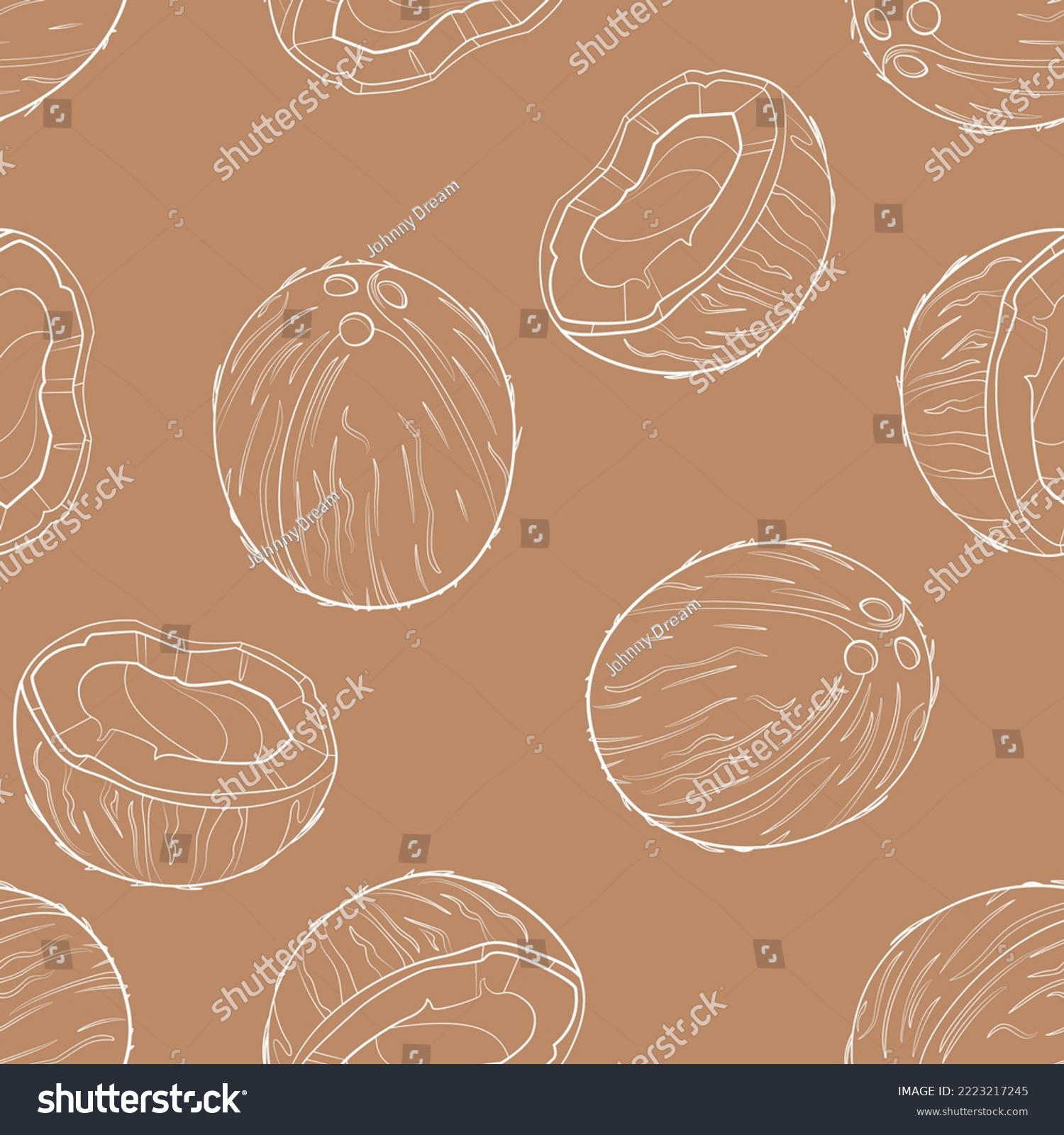 SVG of Coconuts seamless pattern. Line art vector illustration. Healthy food background. svg