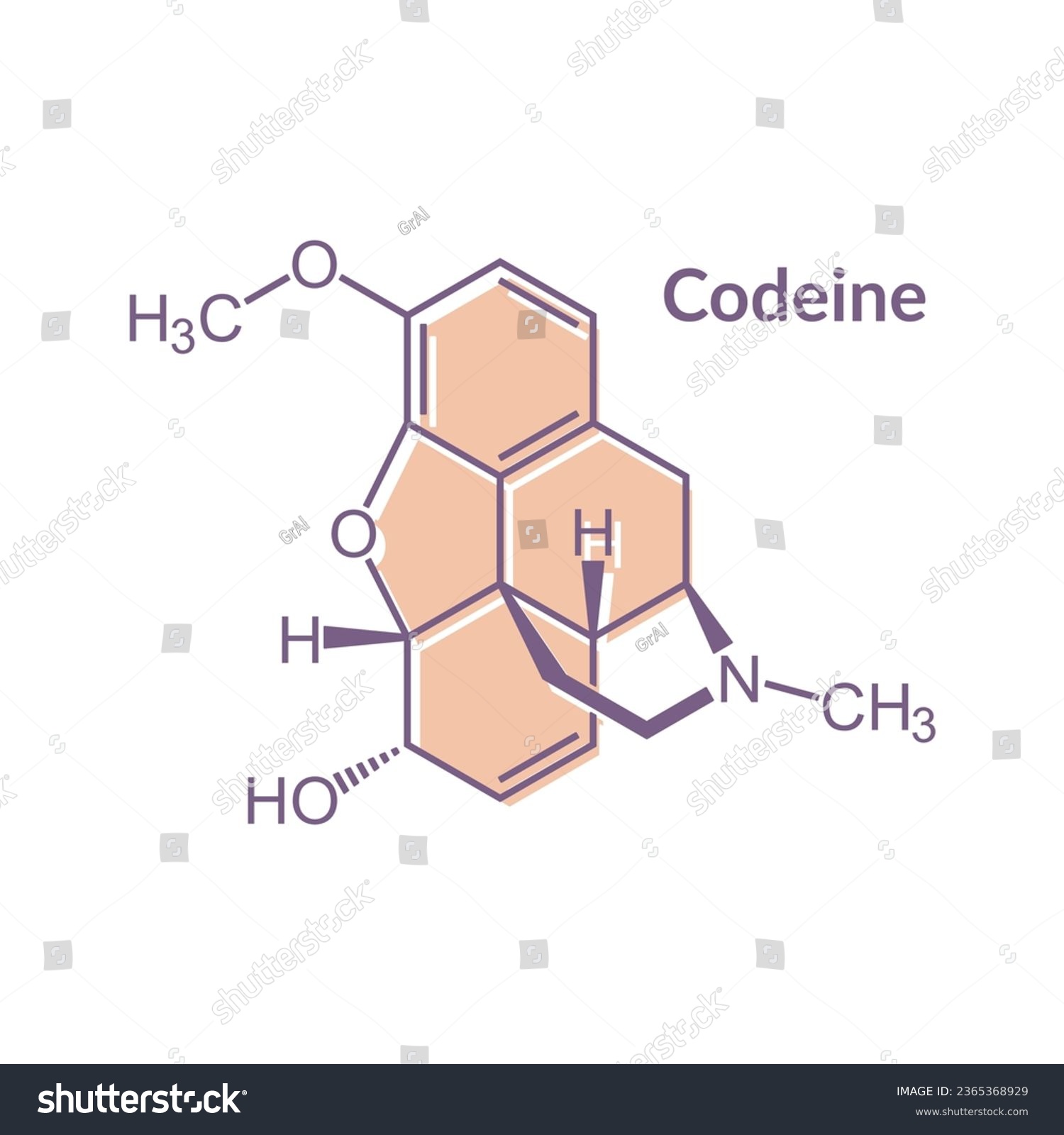 SVG of Codeine pain and cough relief drug molecule. Skeletal formula. svg
