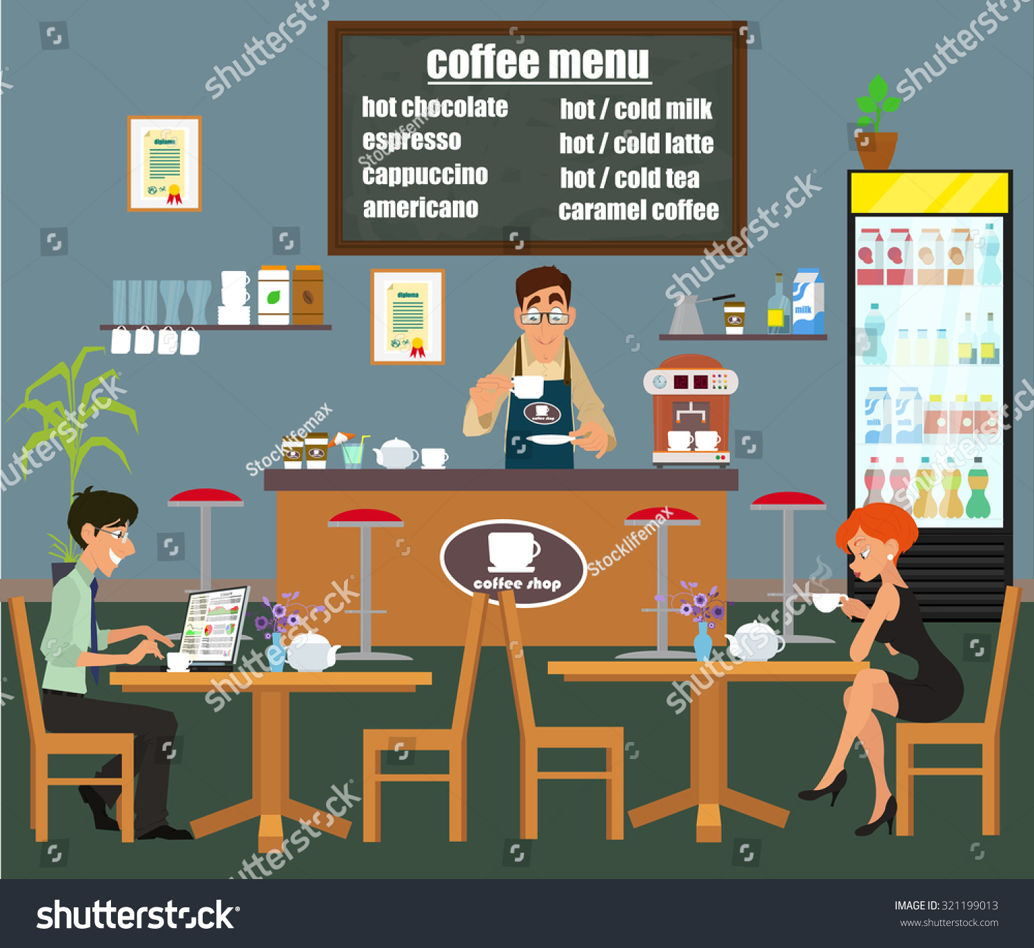 Coffee Bar Coffee Shop People Sit Stock Vector 321199013 - Shutterstock