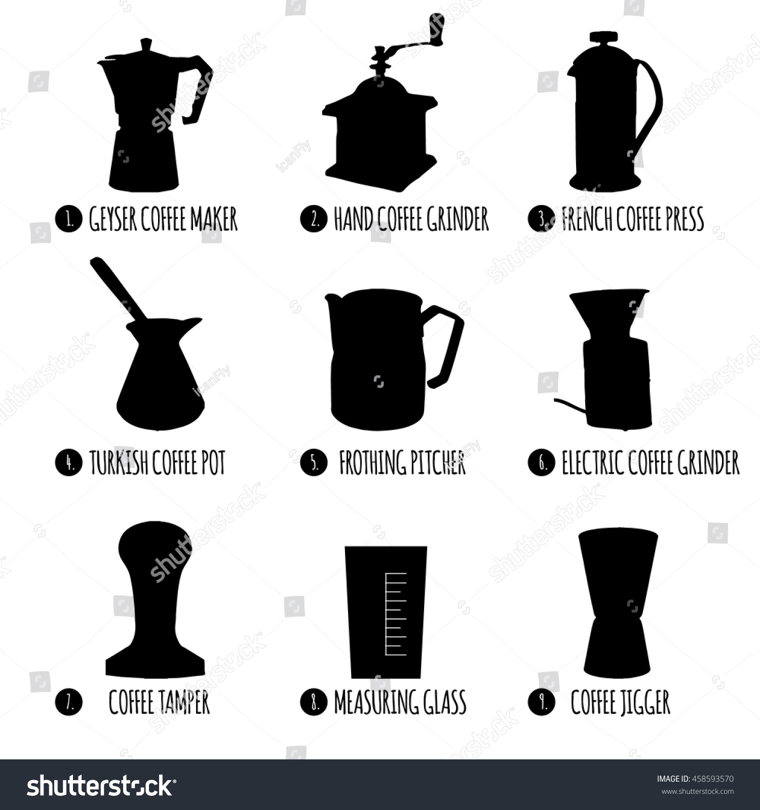 Coffee Barista Equipment Isolated On White Stock Vector Royalty Free 458593570