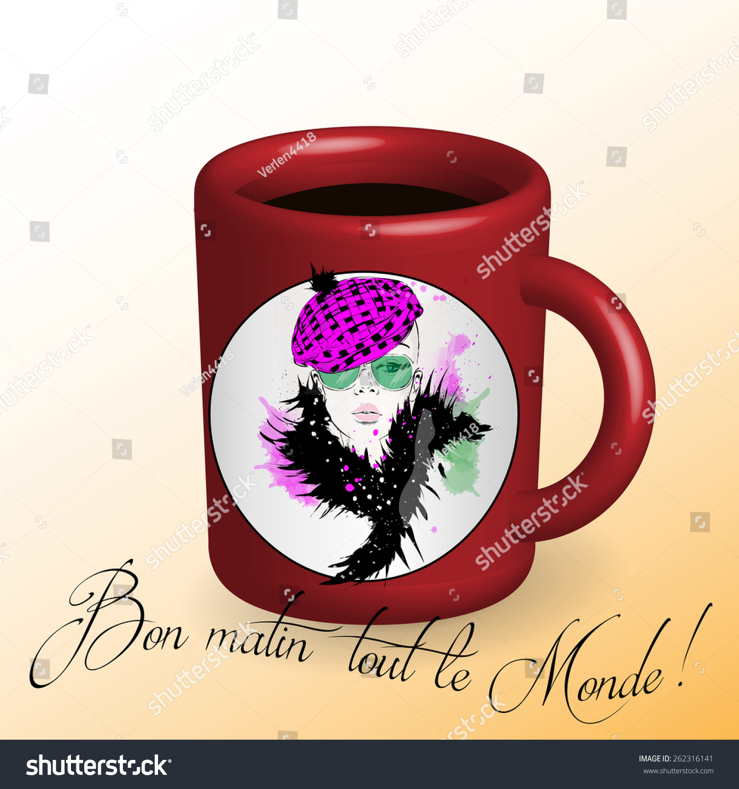 Coffee Beautiful Girl Drawn On Cup Stock Vector Royalty Free 262316141