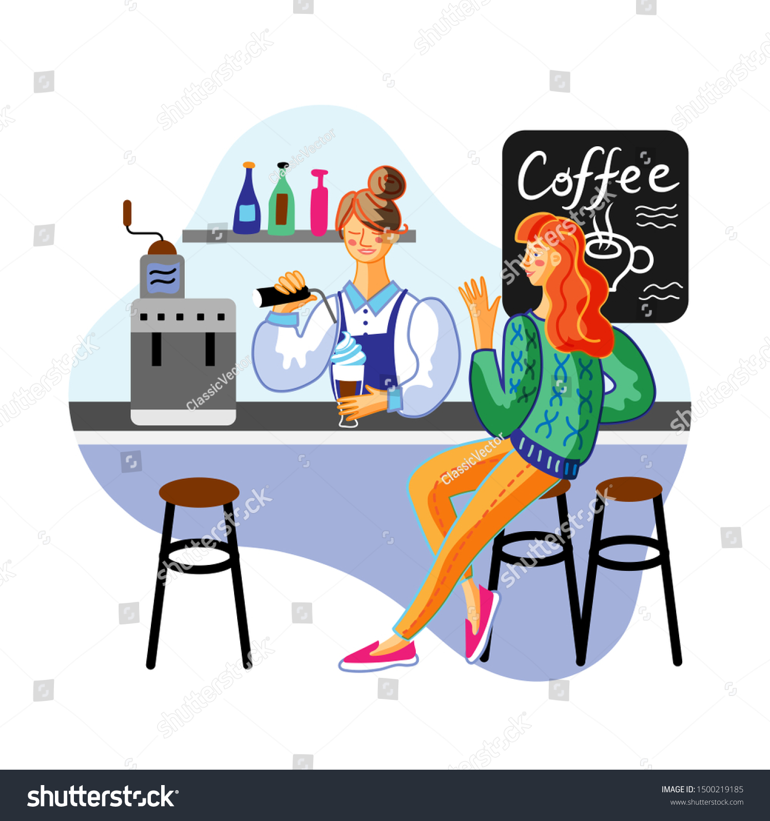 Coffee Break Lunch Flat Vector Illustration Stock Vector Royalty Free 1500219185