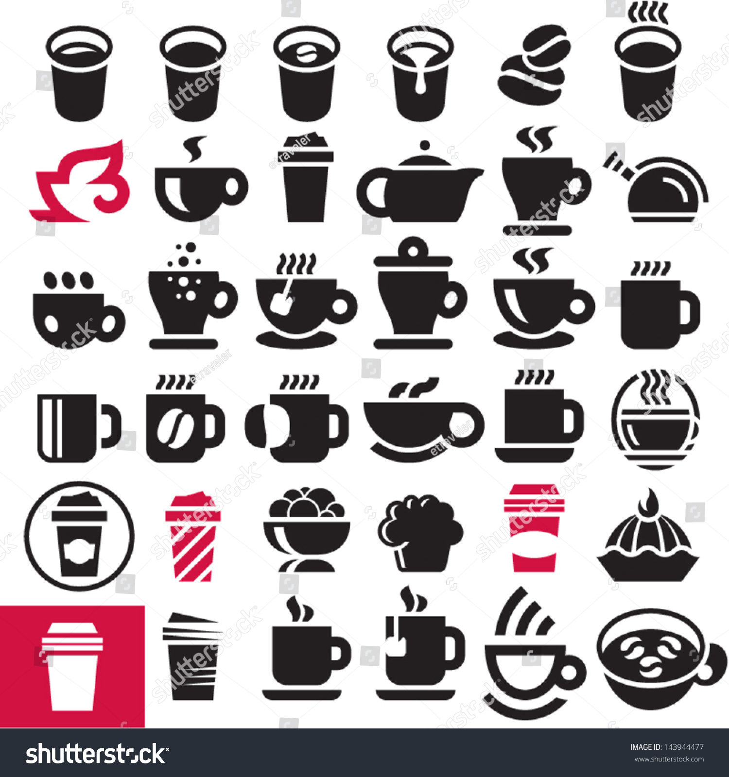 Coffee Cup Icons Set Stock Vector Illustration 143944477 : Shutterstock