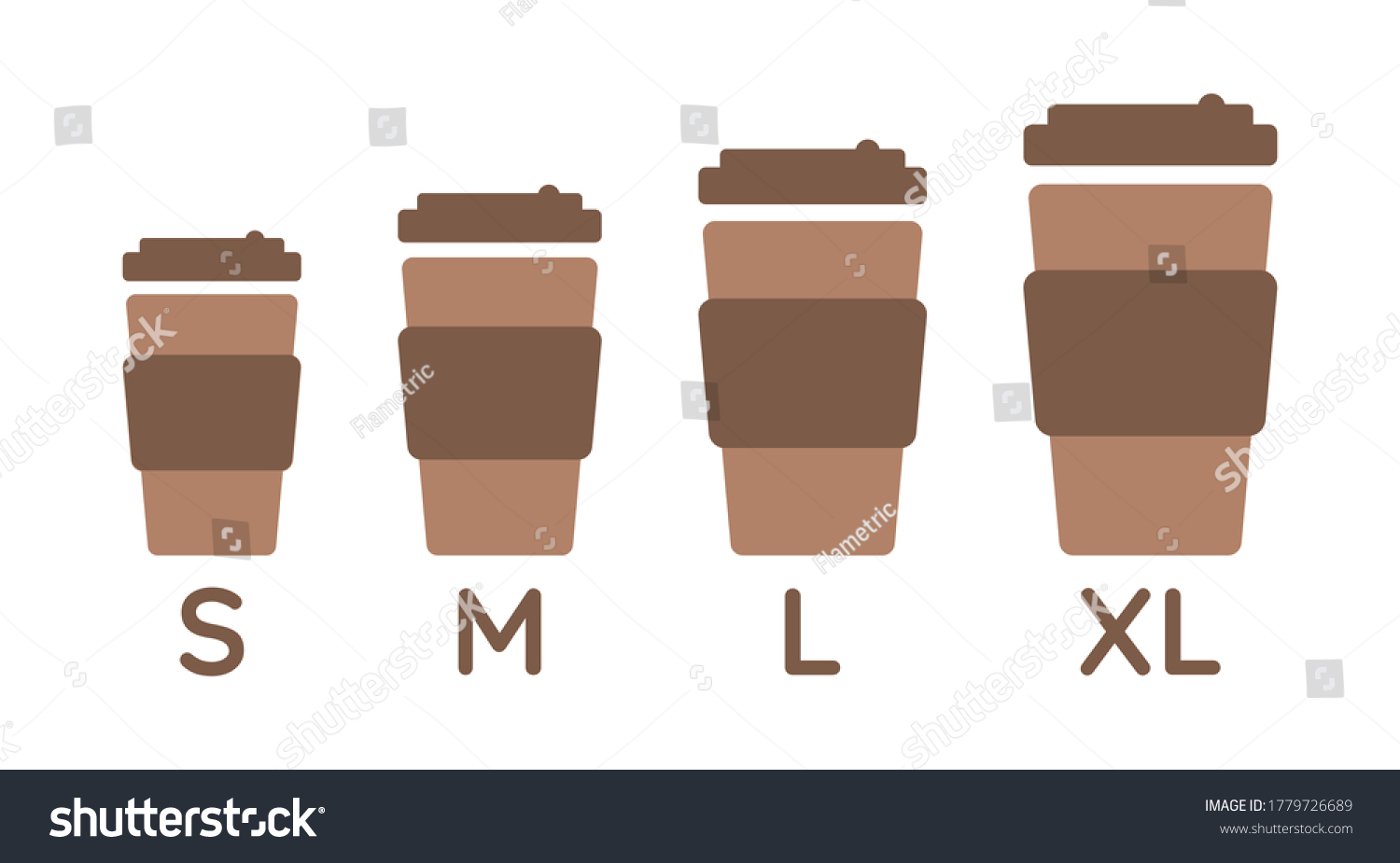 Coffee Cup Sizes Set S M L XL Different Size   Small, Medium, Large