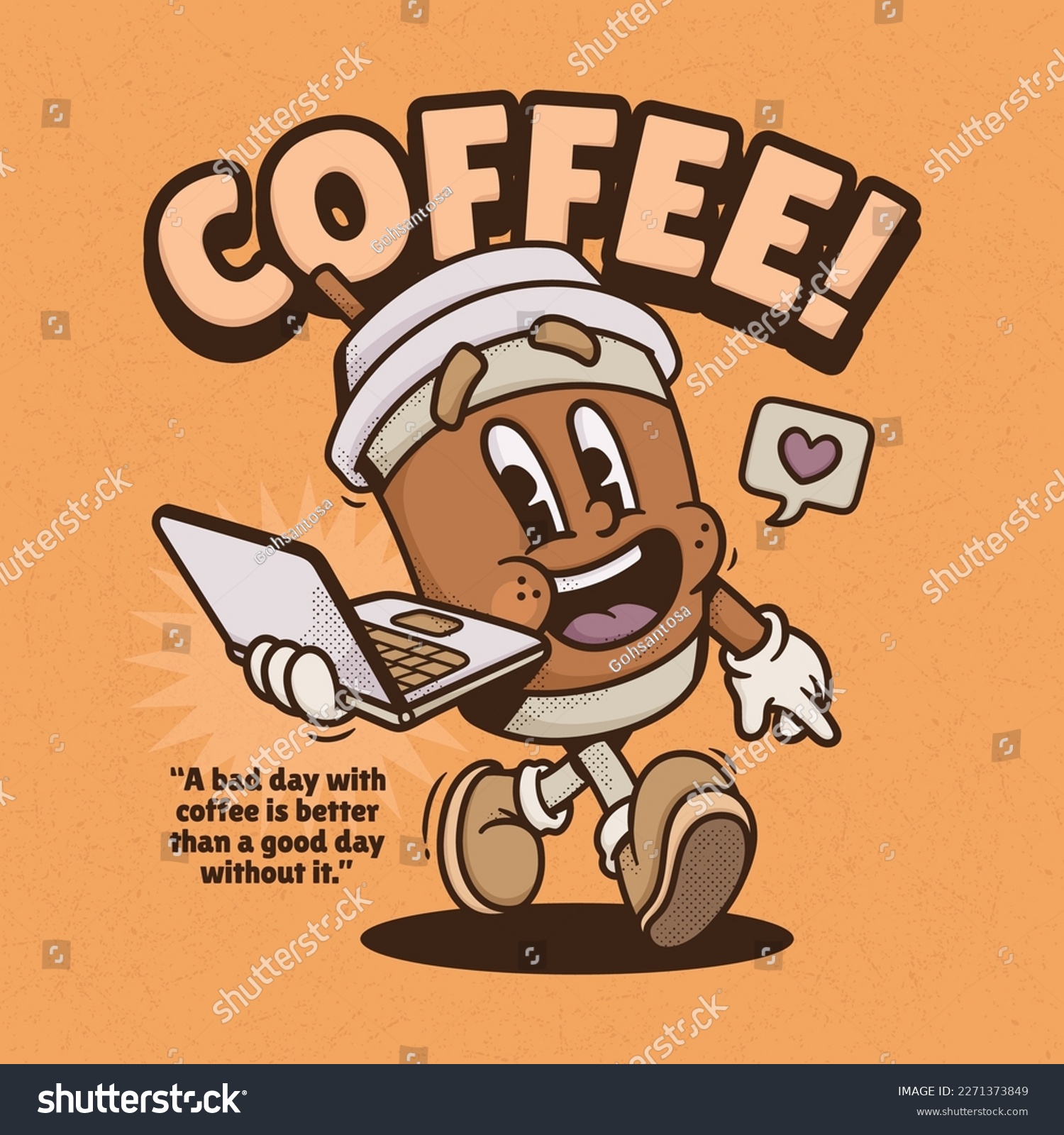 SVG of Coffee Cup Trendy Retro Cartoon Vector Hand Drawn svg