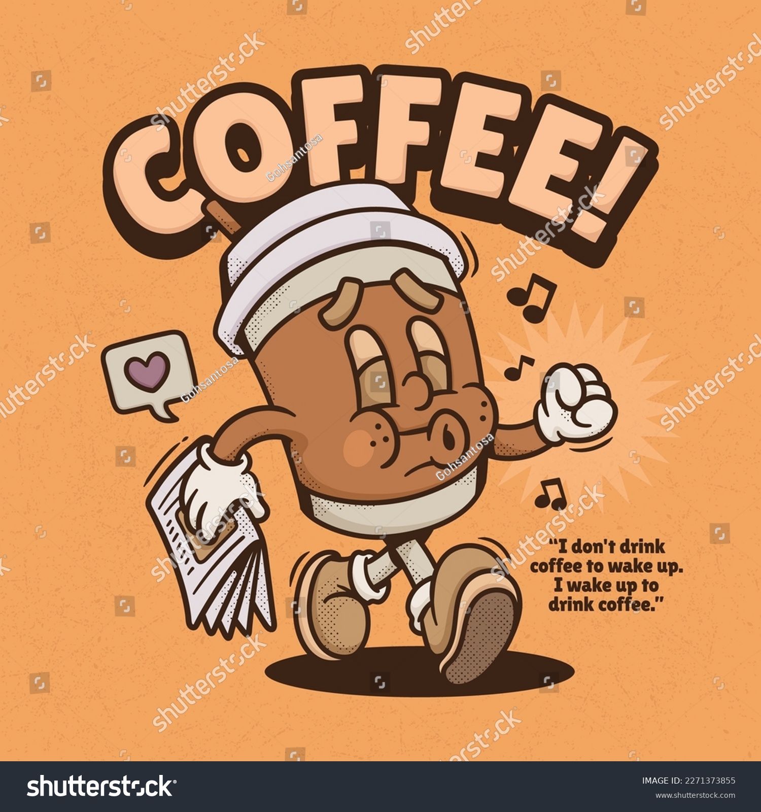 SVG of Coffee Cup Trendy Retro Cartoon Vector Hand Drawn svg