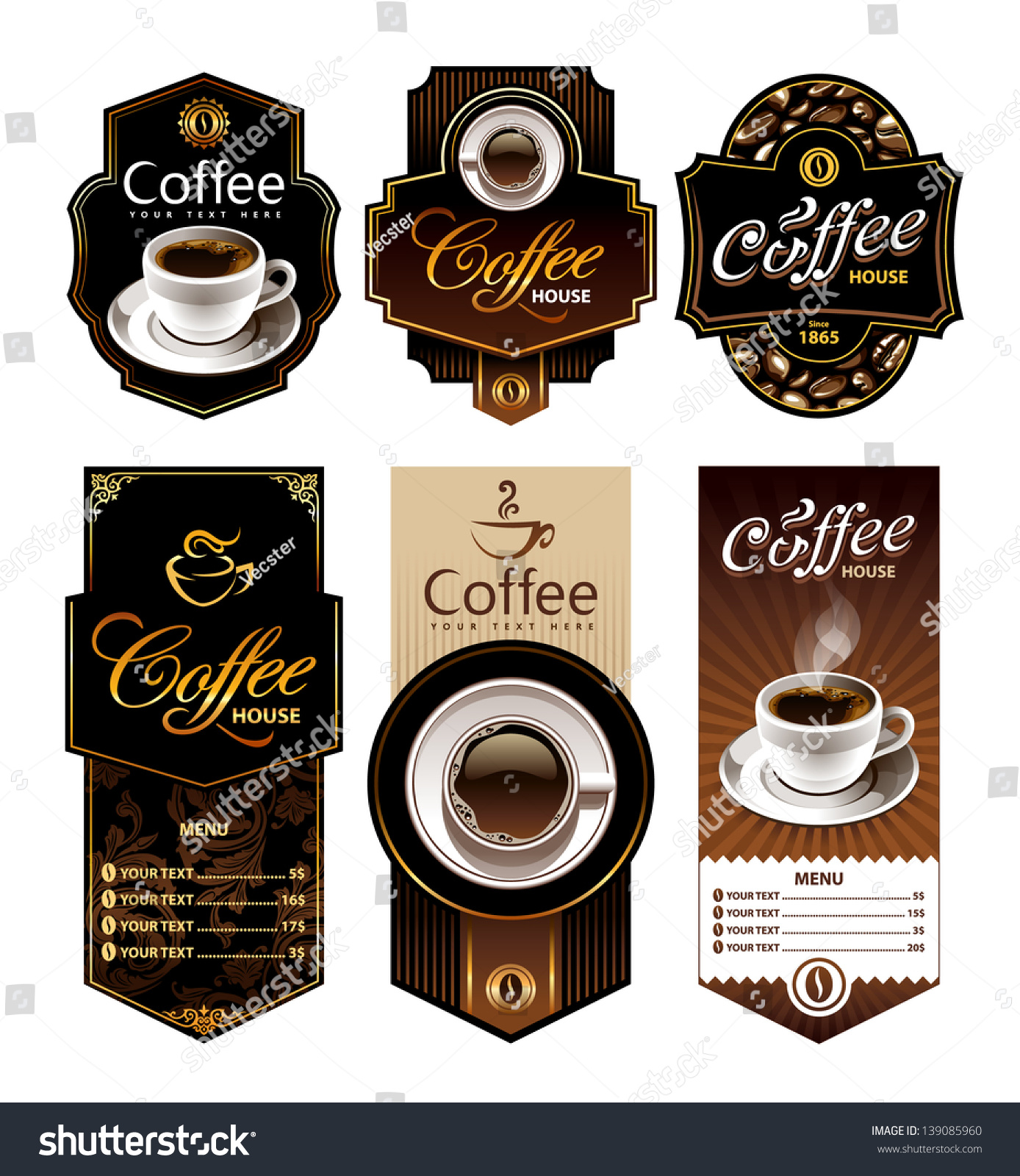 Coffee Design Banners Menu Brand Labels Stock Vector 139085960 Shutterstock Coffee Label Design Template