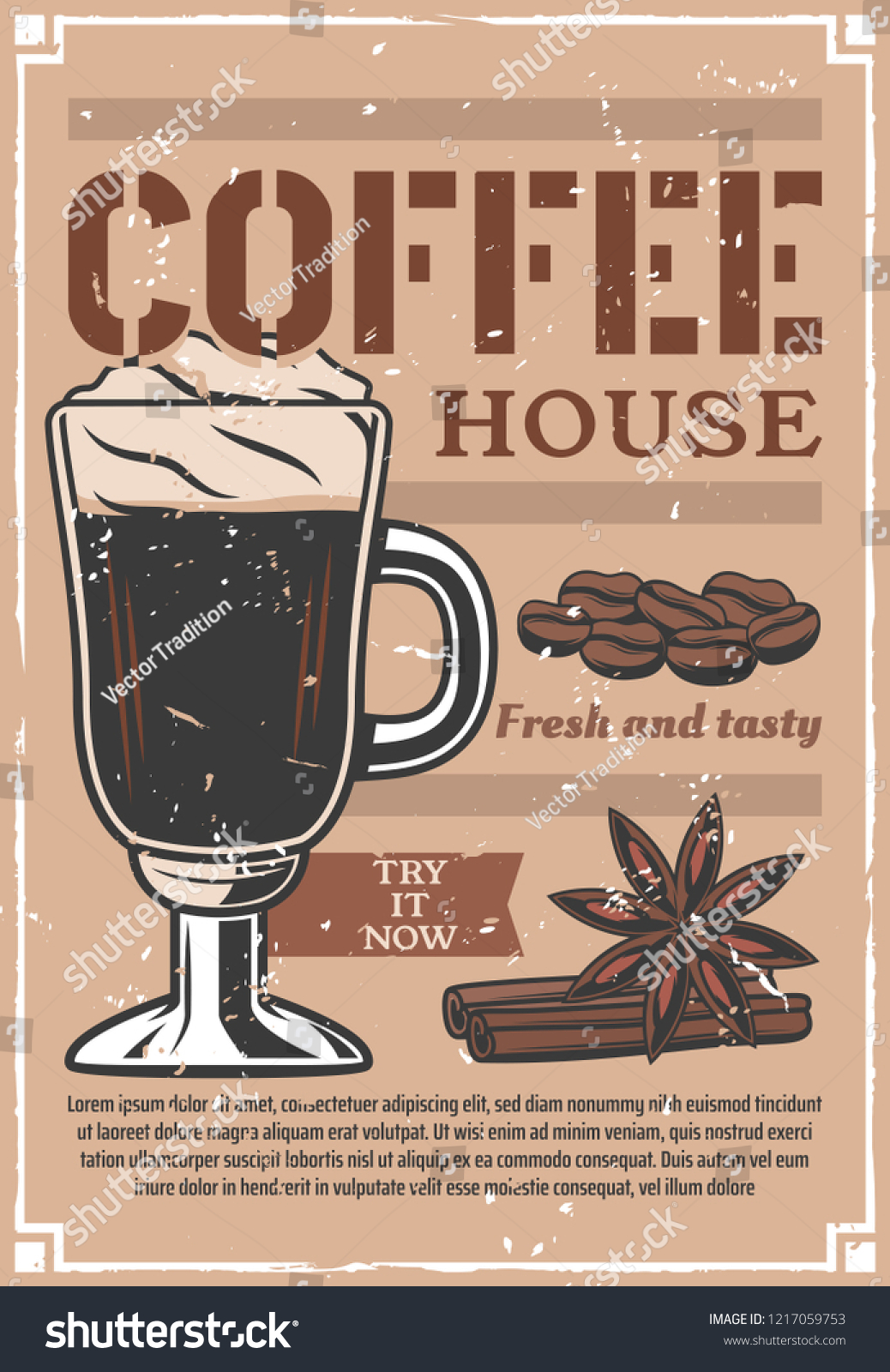 Poster Coffee Beans Cups Cinnamon