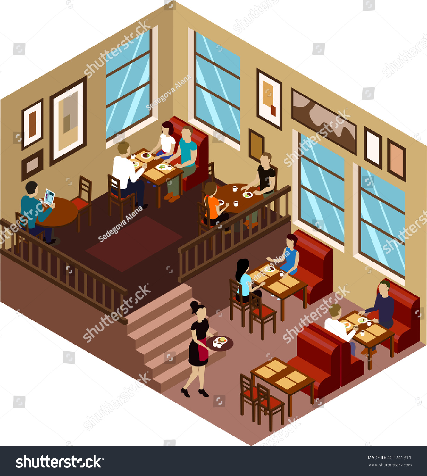 coffee house cafe isometric interior customers stock vector coffee house cafe isometric interior customers stock vector