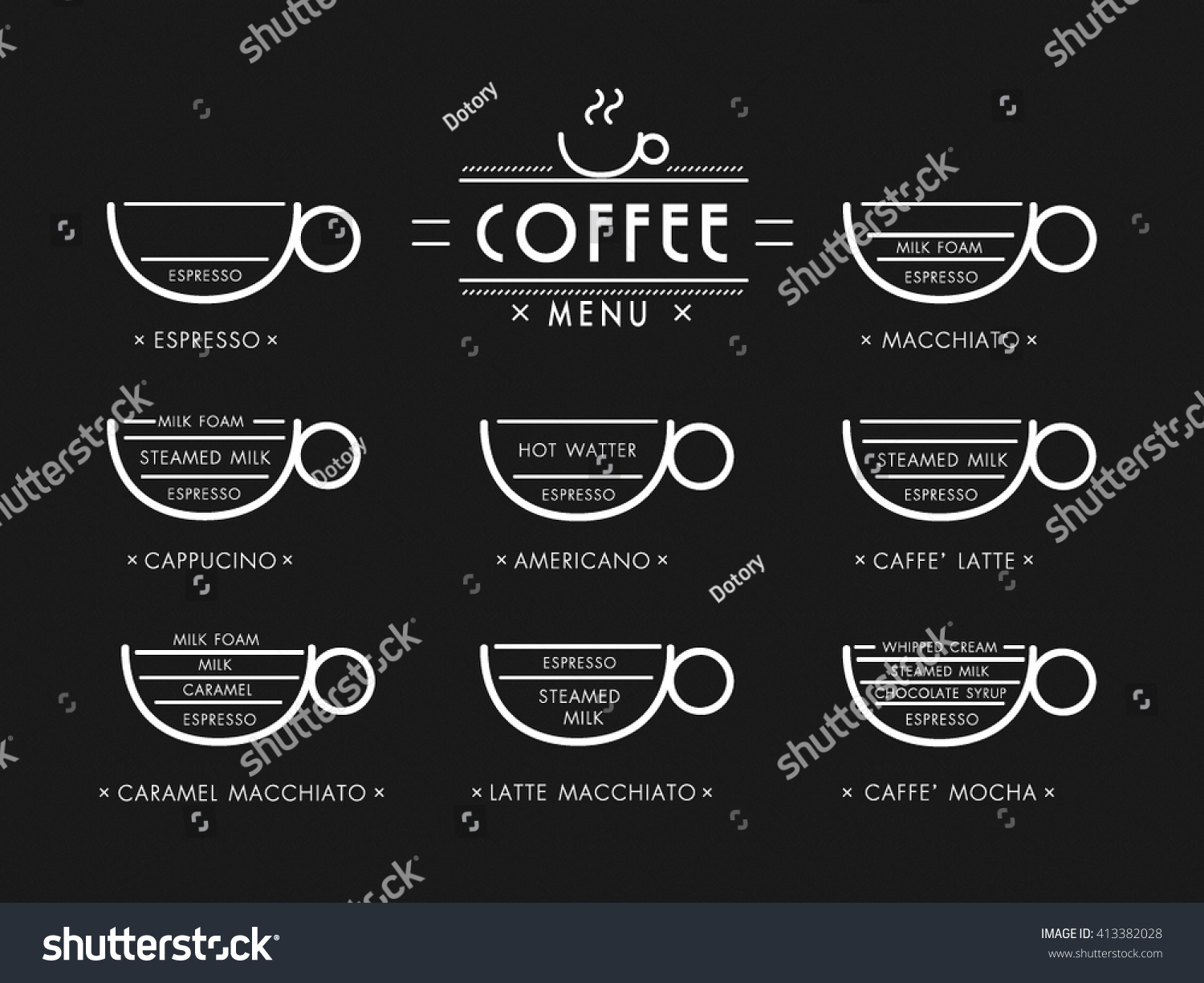 Coffee Menu Black Background Stock Vector (Royalty Free) 413382028